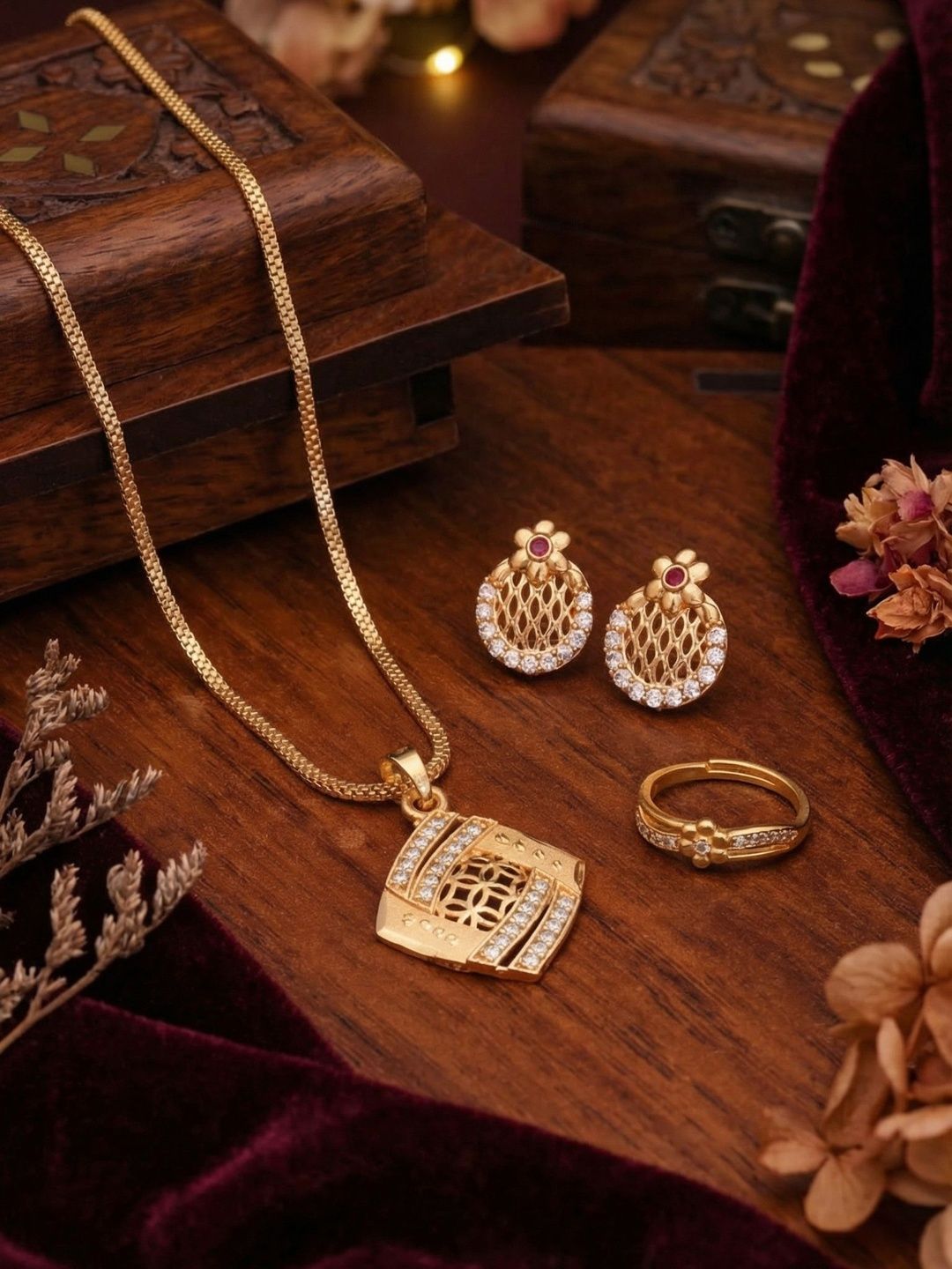 DressBerry Gold-Plated American Diamond Jewellery Set-picture-17