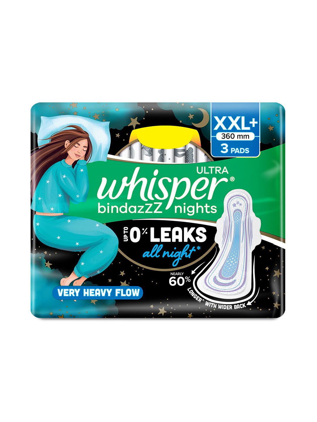 Whisper Ultra Bindazzz Nights Leakproof XXL+ Sanitary Pads for Very Heavy Flow - 3 Pads-image-44