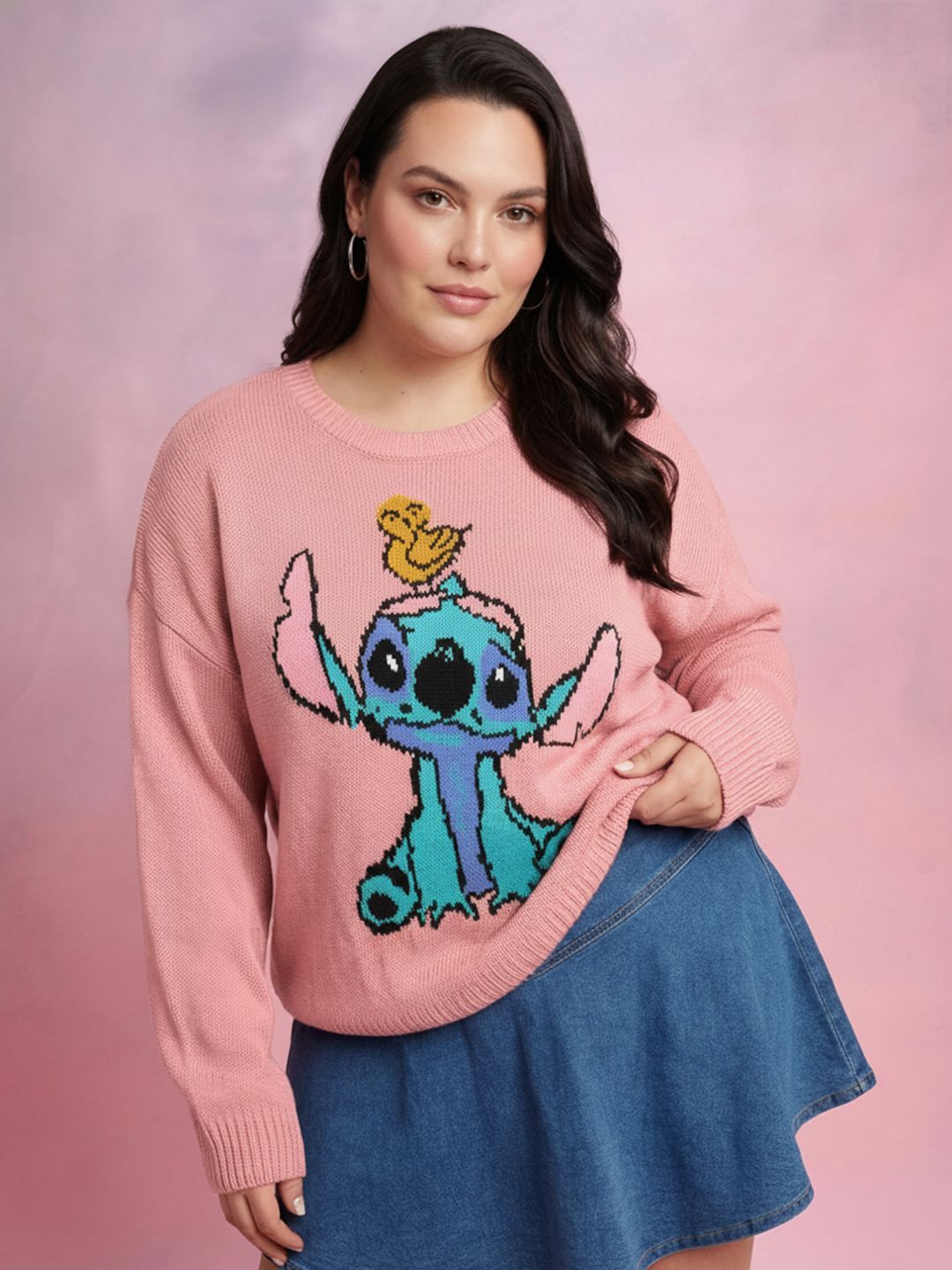 DressBerry Curve Plus Size Graphic Self Design Oversized Pullover