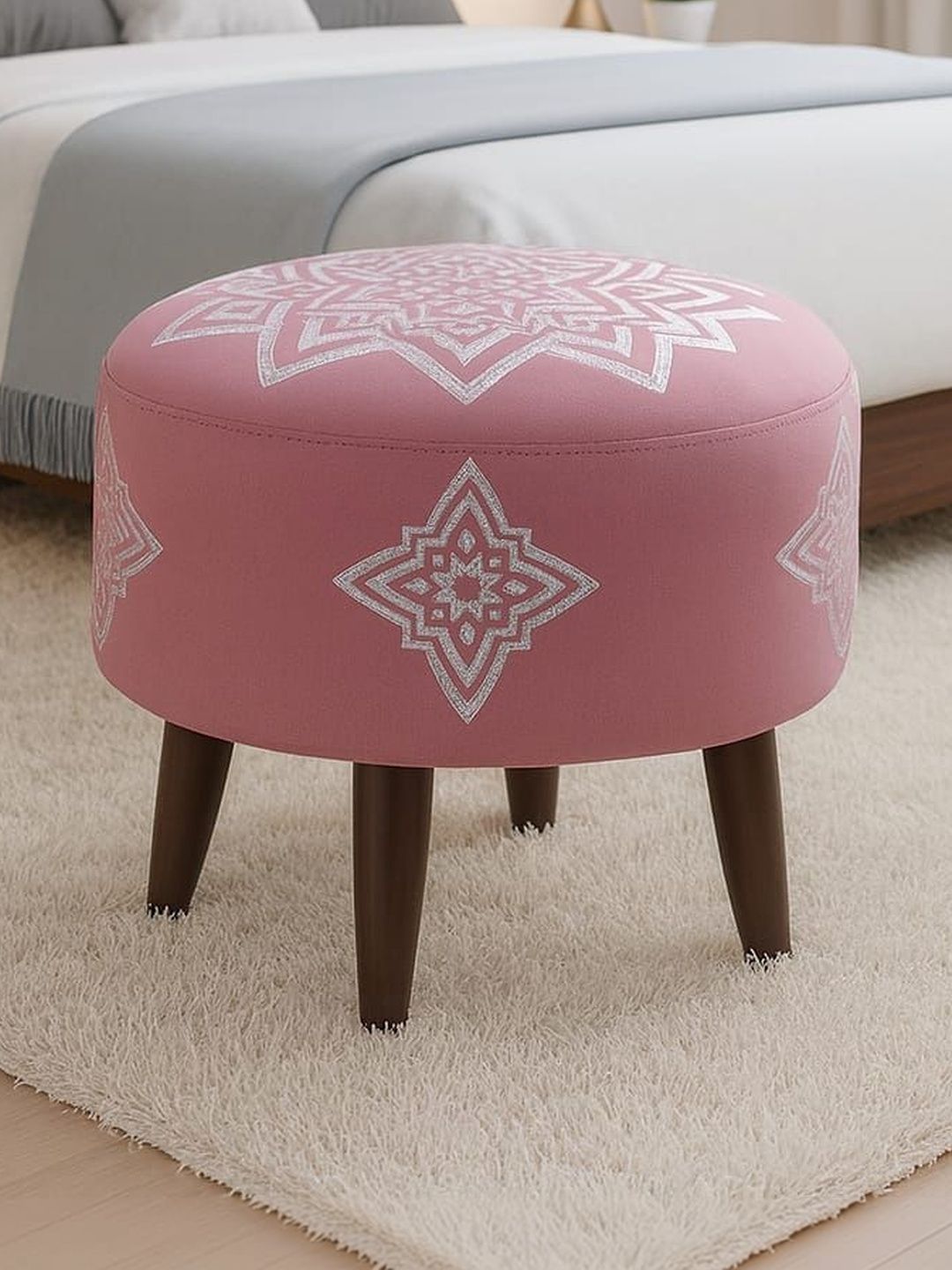JAICO Pink & White Printed Round Ottomans-image-9