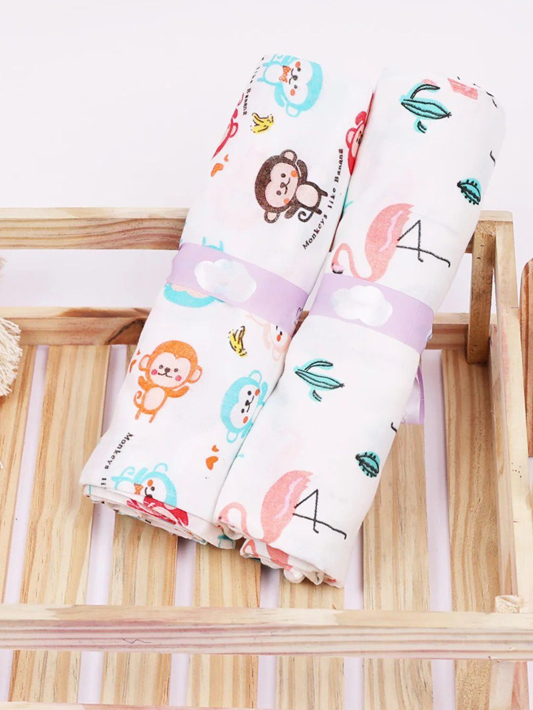 ORTIS GLOBAL TRADE Set Of 5 Printed Cotton Muslin Swaddle Wrappers-picture-2