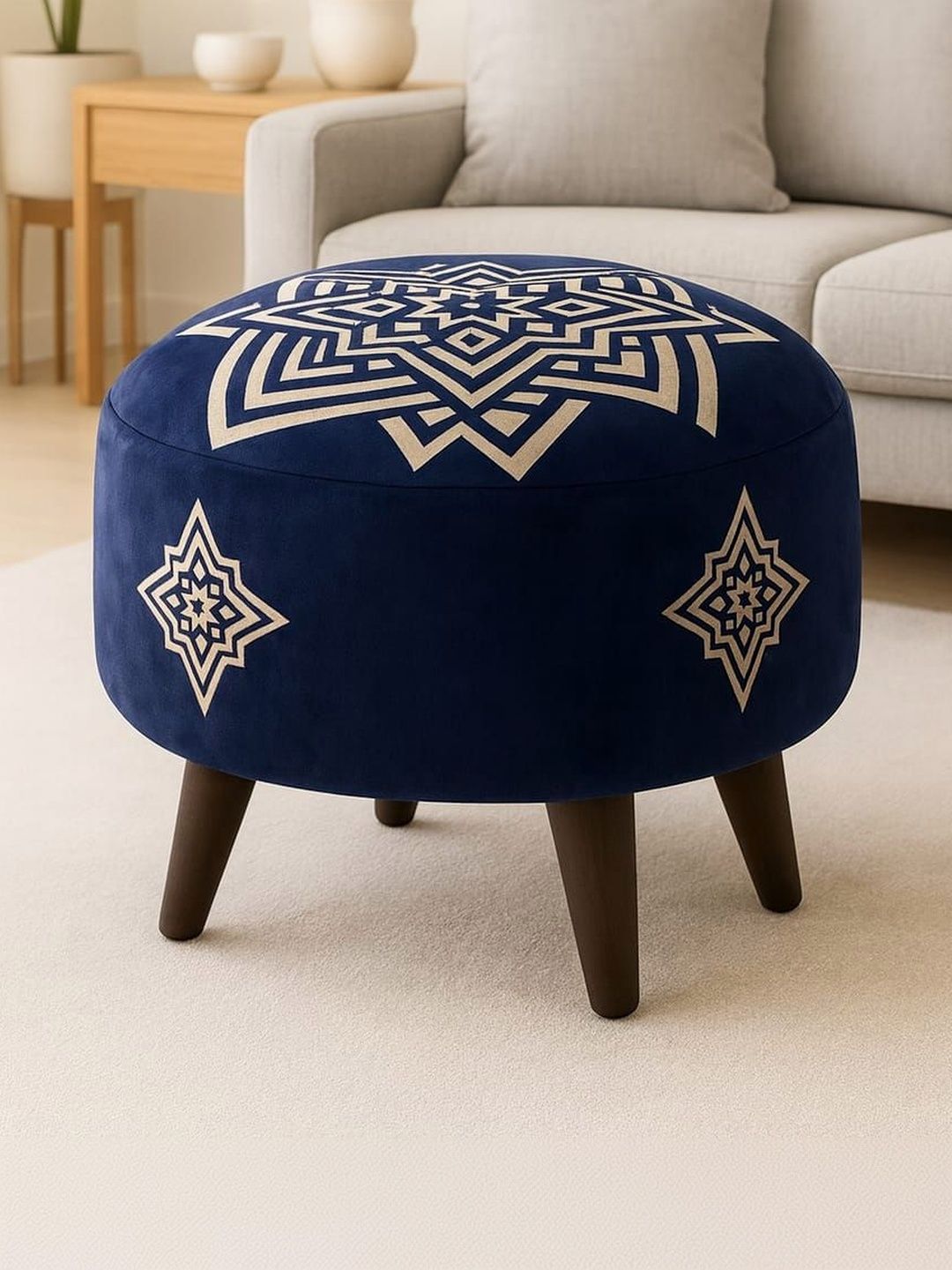 JAICO Blue & White Printed Round Ottomans-image-45