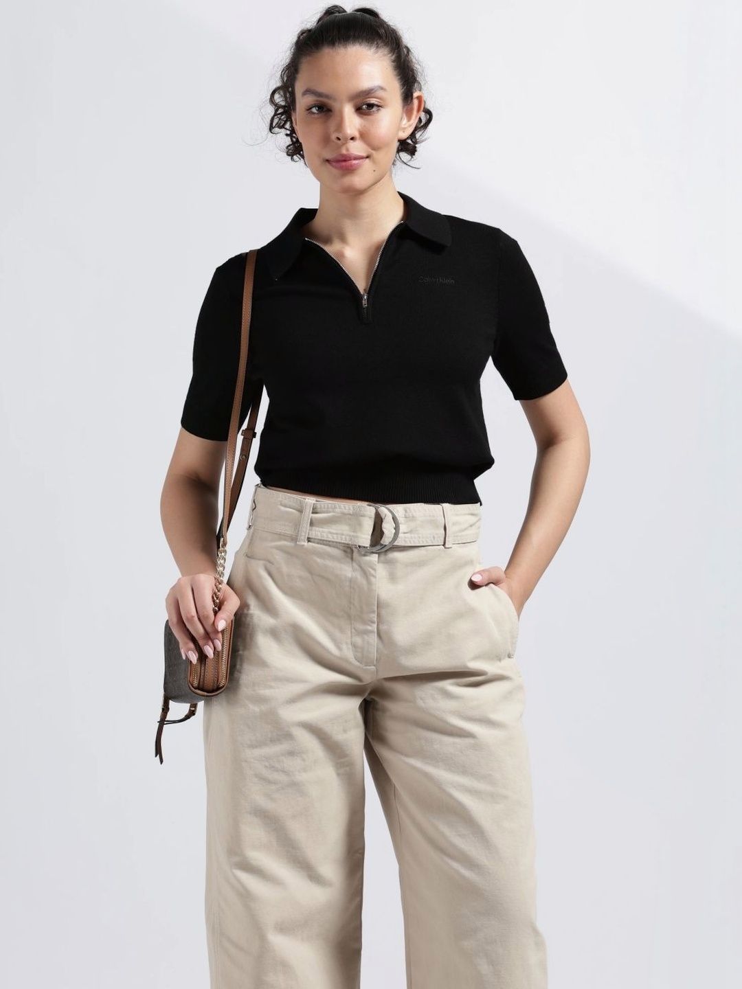 Calvin Klein Jeans Women Brand Logo Polo Collar T-shirt