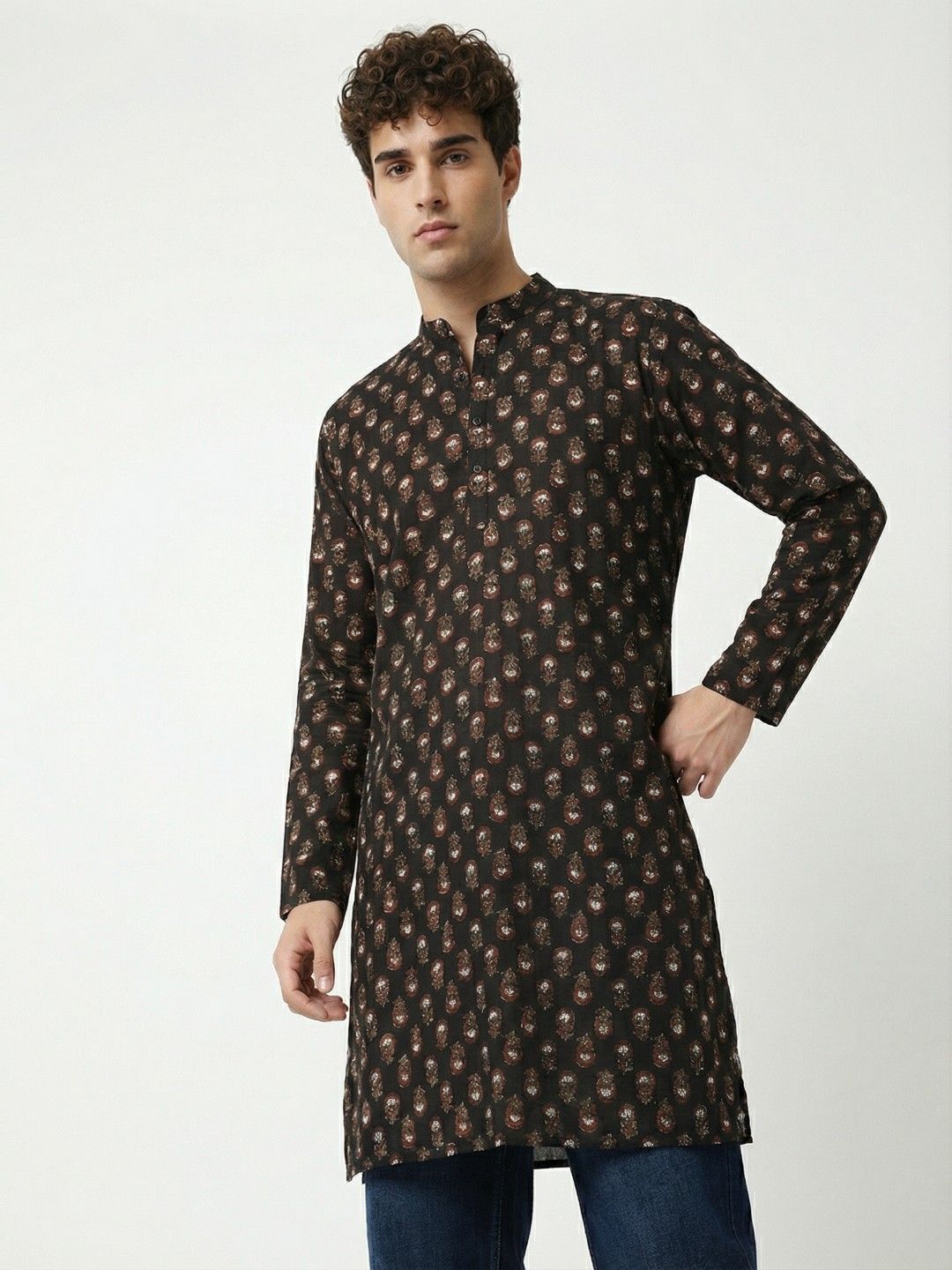 Anouk Rustic Floral Printed Mandarin Collar Straight Kurta-picture-22