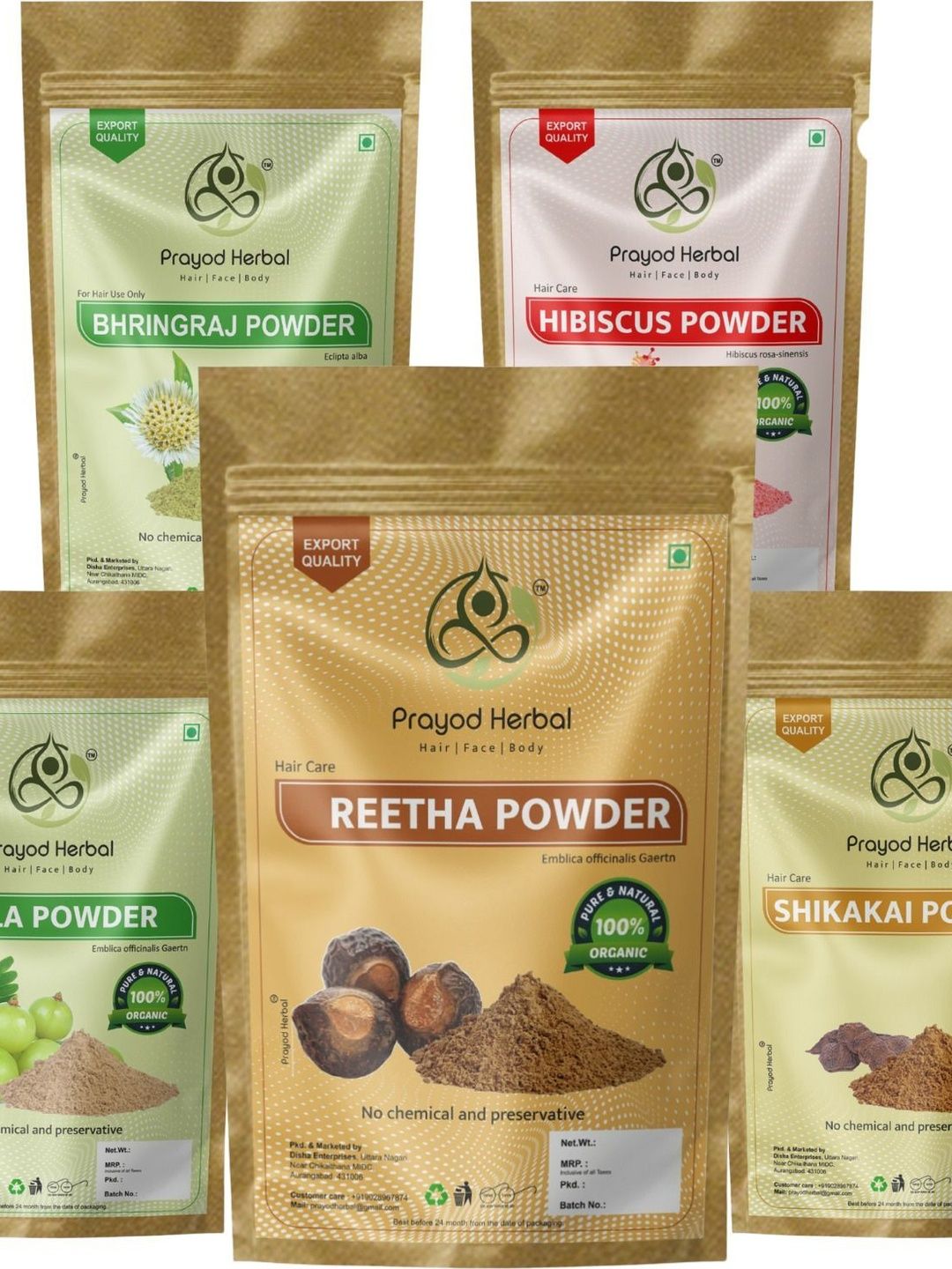 PRAYOD HERBAL Set Of 5 Amla Reetha Hibiscus Bhringraj & Shikakai Hair Powder - 100 g Each-image-28