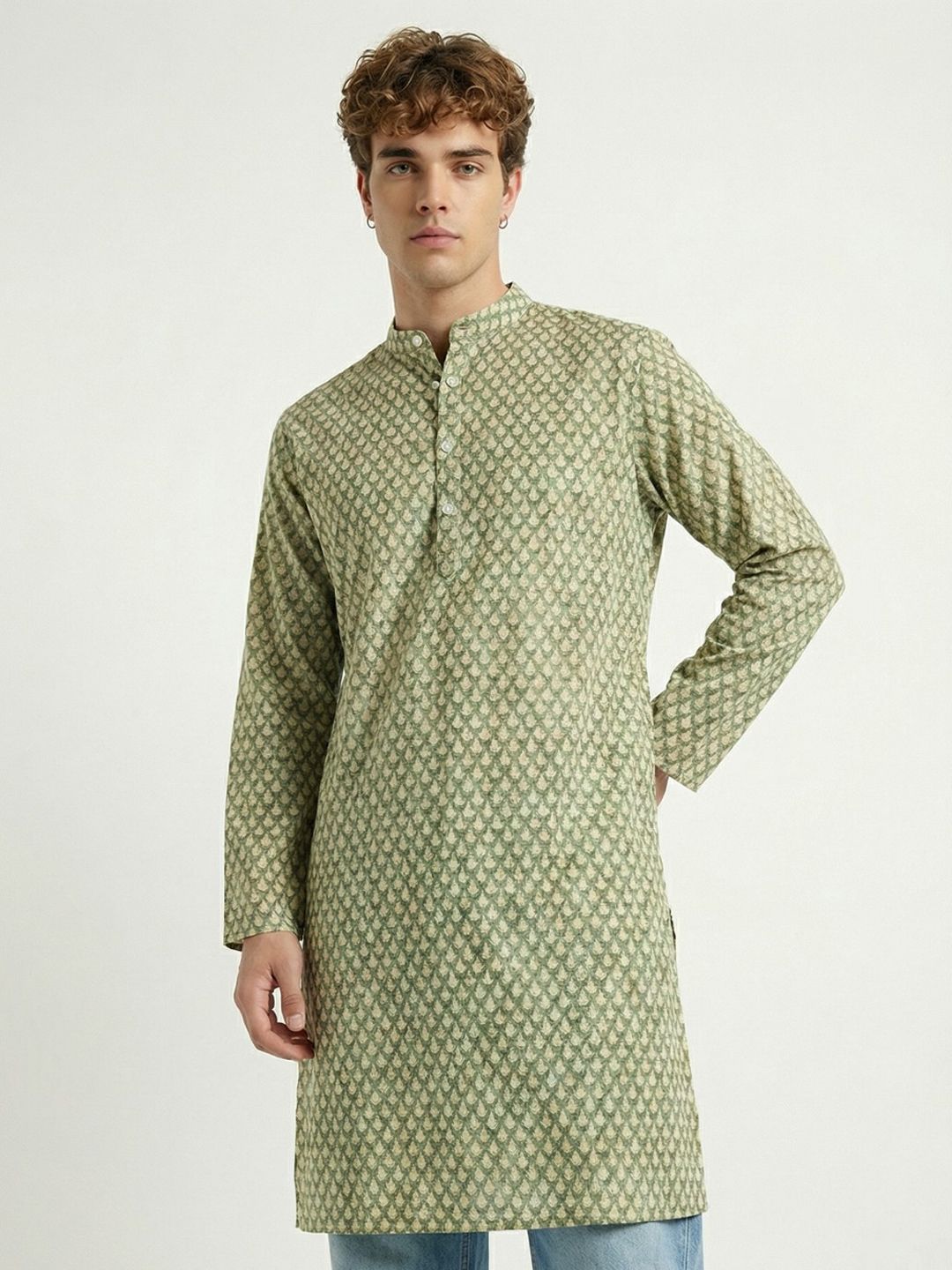 Anouk Rustic Floral Printed Band Collar Straight Kurta-picture-44