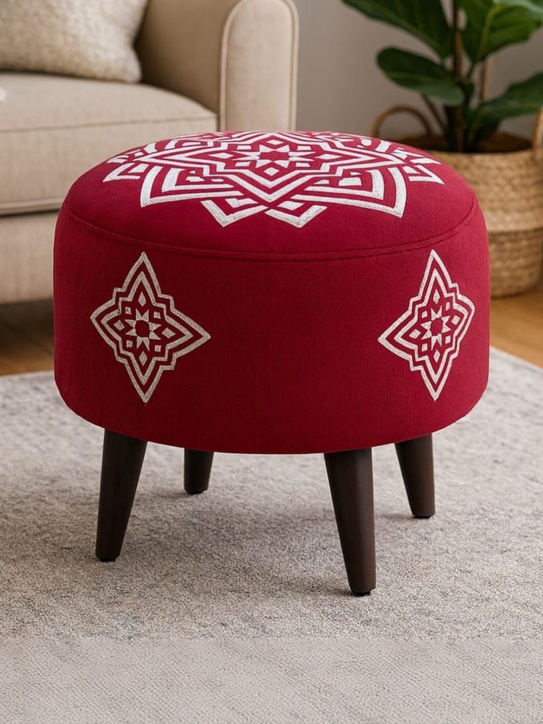 JAICO Red & White Printed Round Ottomans-image-44