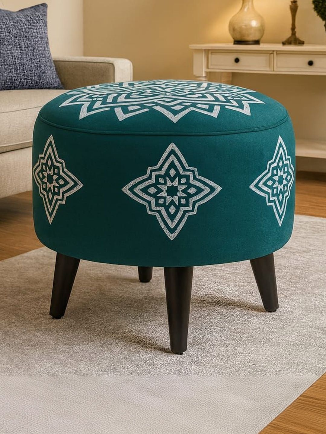 JAICO Green & White Printed Round Ottomans-image-43