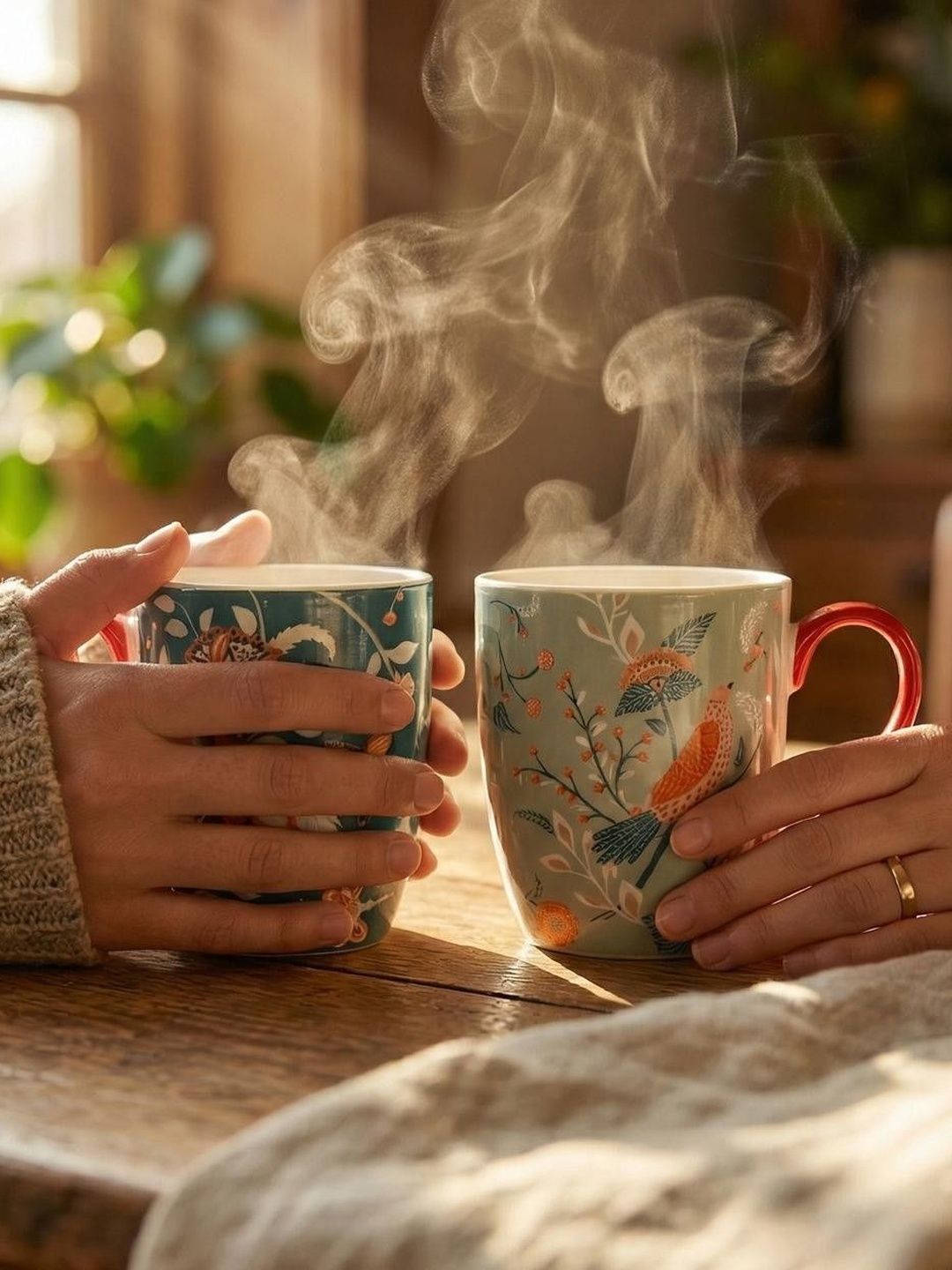 Chumbak 2Pcs Blue & White Printed Ceramic Mugs