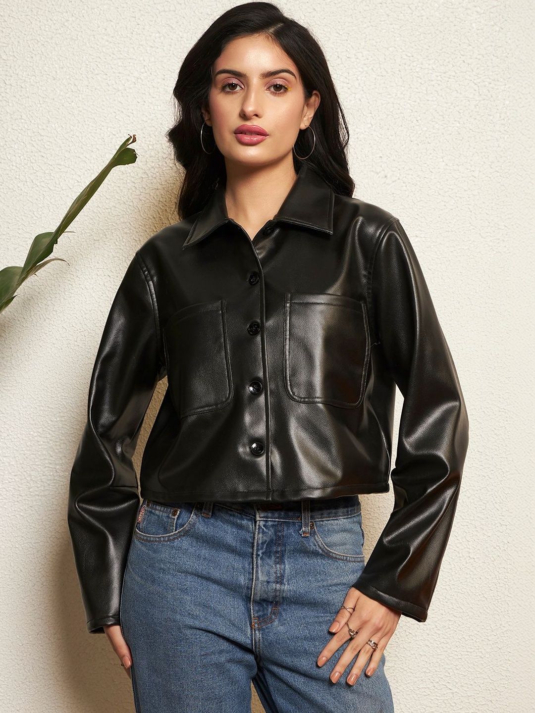 BAESD Women Leather Lightweight Crop Woven Jacket-picture-41
