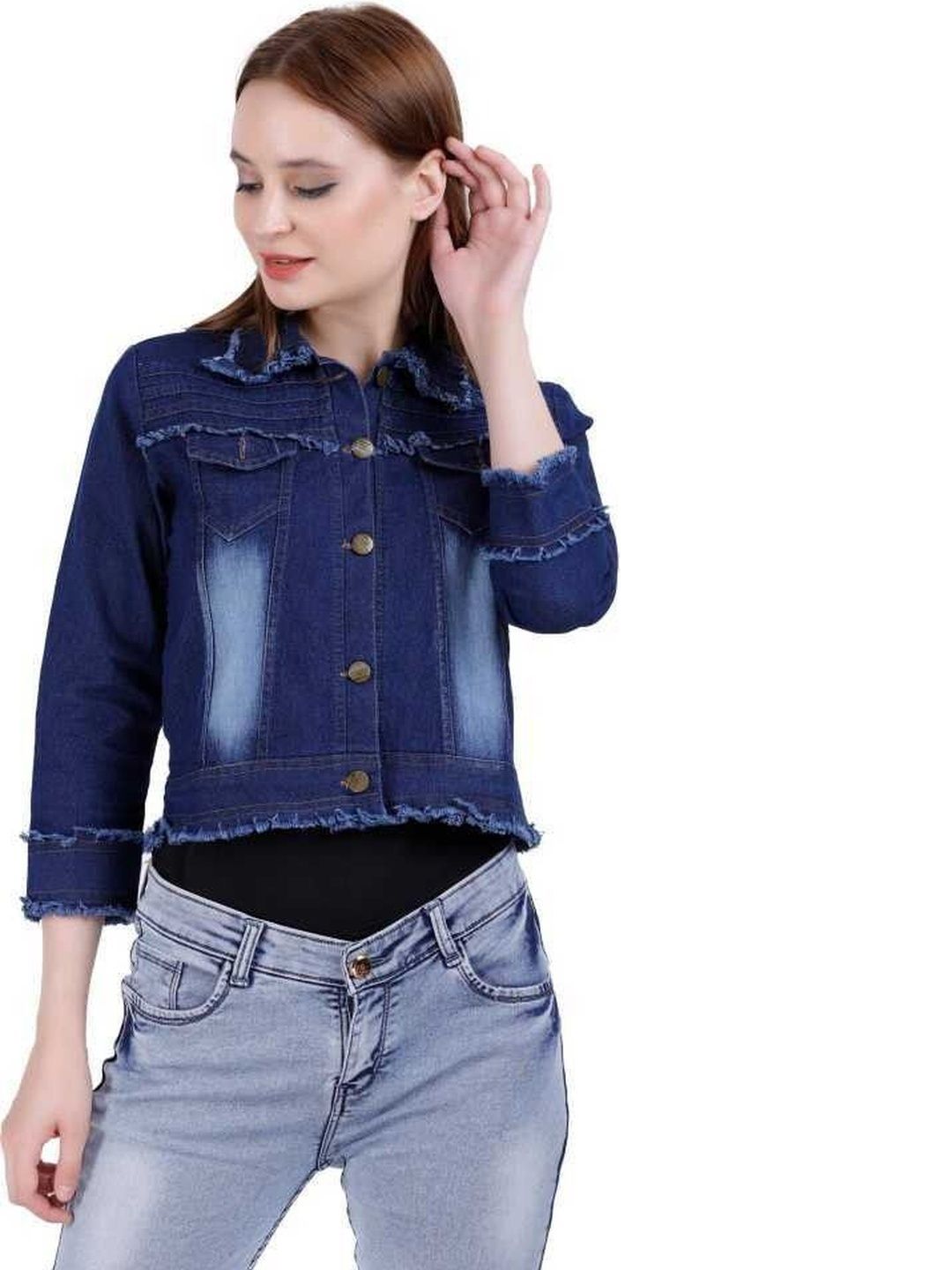 KASHIANXSTYLE Women Colourblocked Crop Denim Jacket-image-47