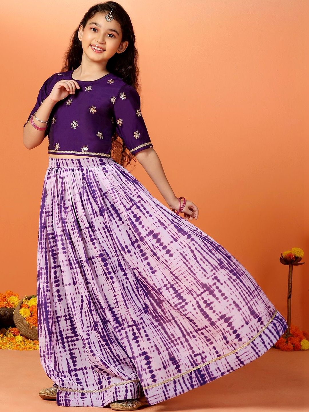 Sangria Embroidered Round Neck Flared Lehenga Choli