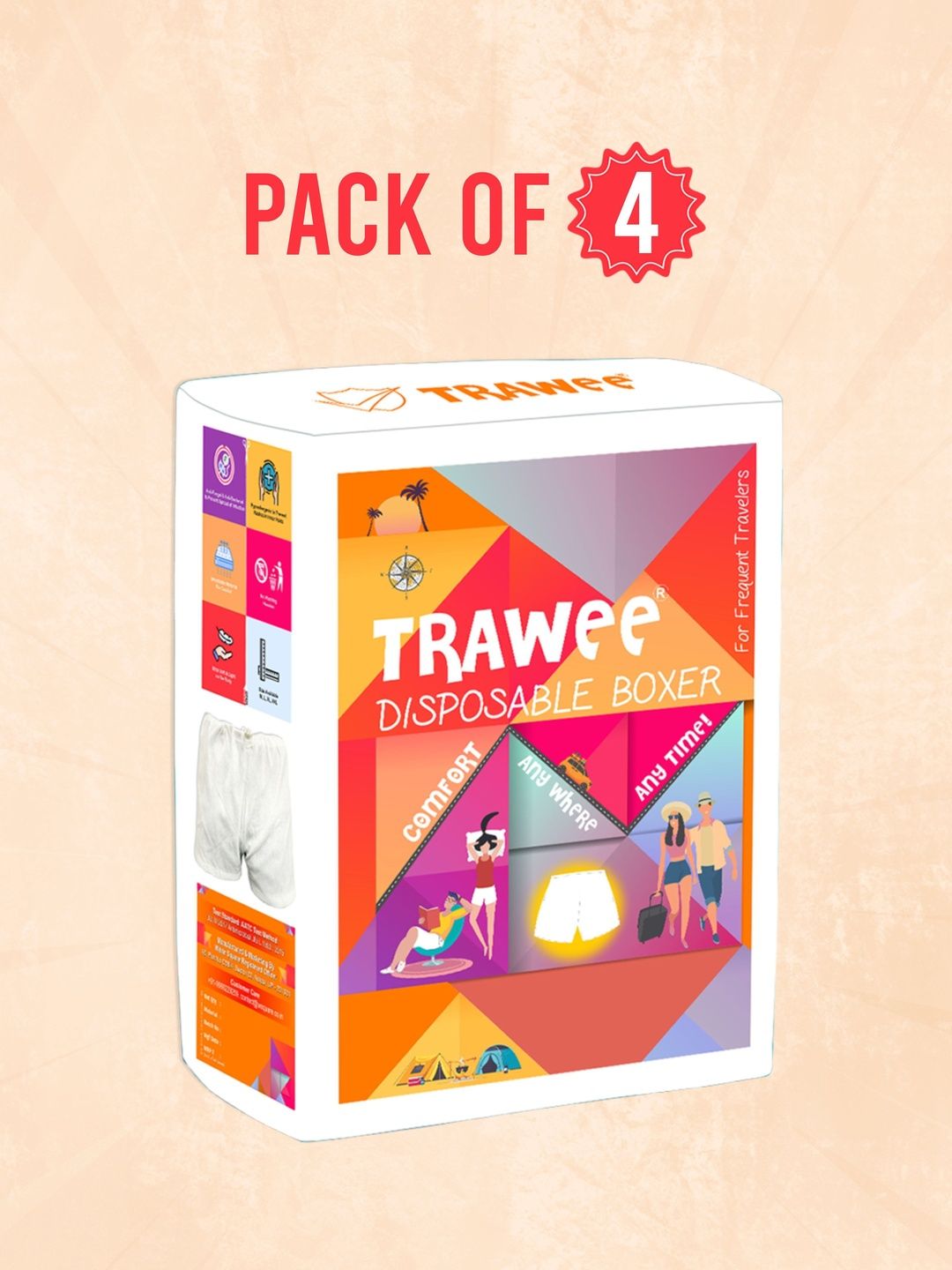 Trawee Men Pack of 4 Disposable Antifungal Antibacterial Rash Free Boxers-picture-12
