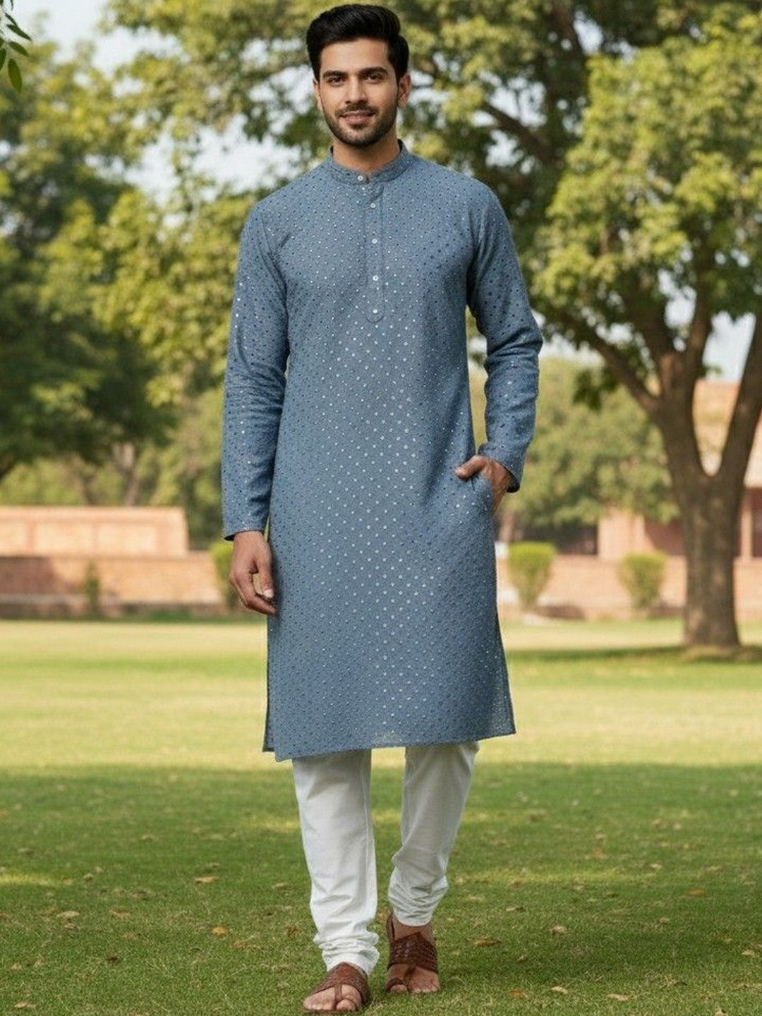 JANOI Men Ethnic Motifs Chikankari Kurta-picture-42