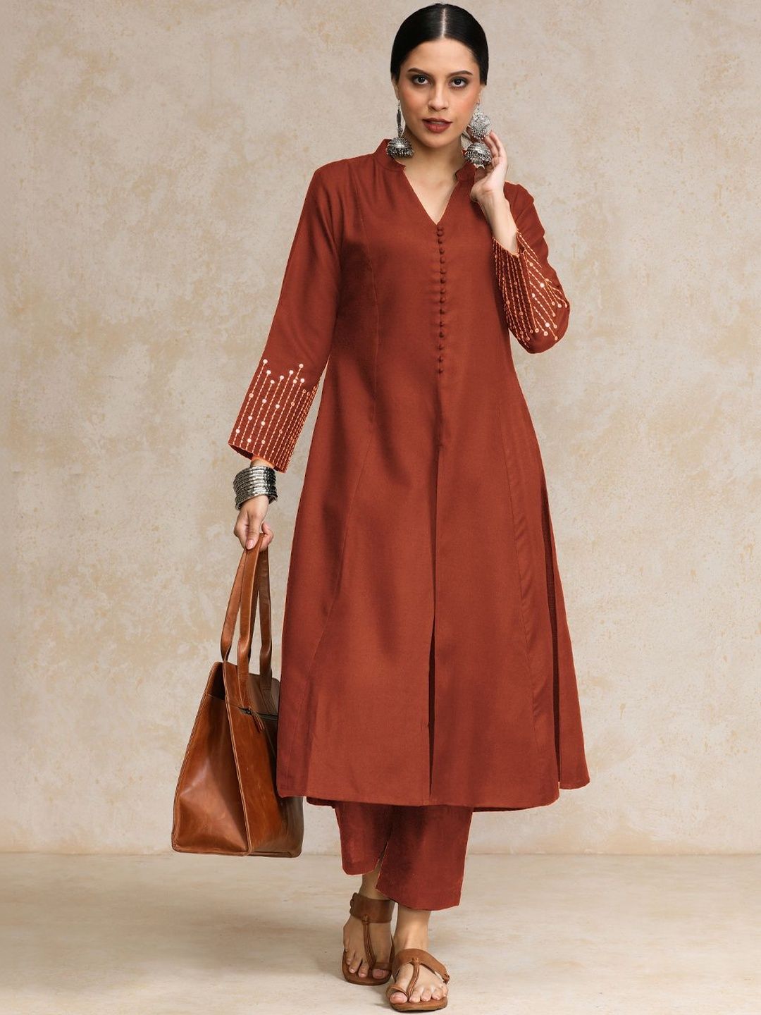 Varanga Women Panelled Sequinned Kurta with Trousers-picture-14