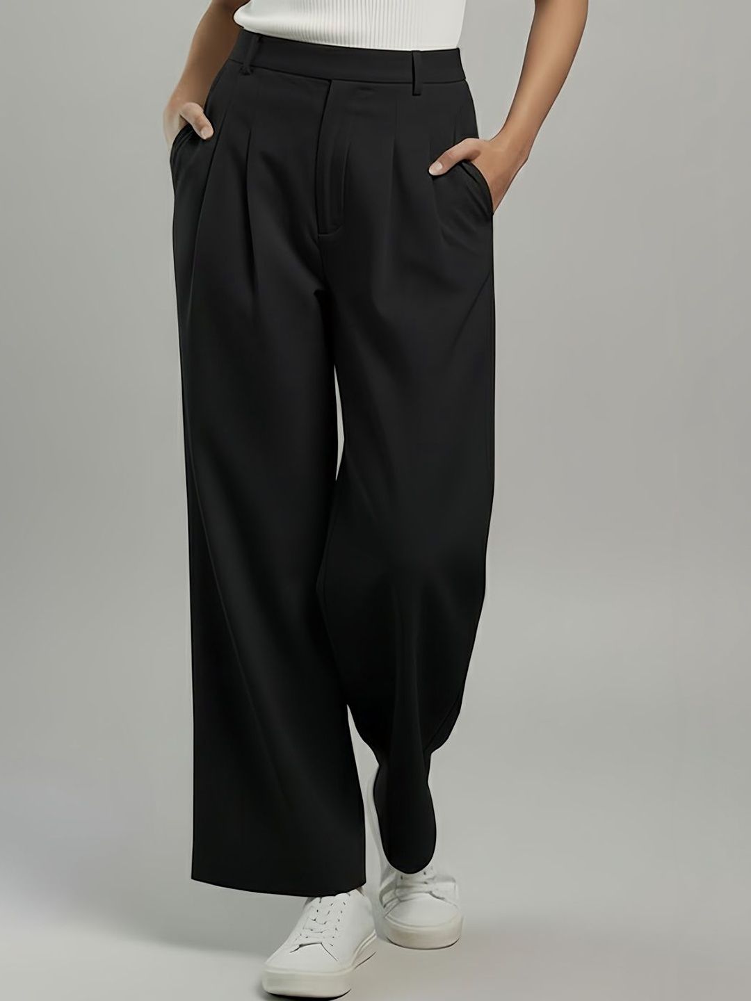 Moda Rapido Women Comfort High-Rise Pleated Trousers-picture-34