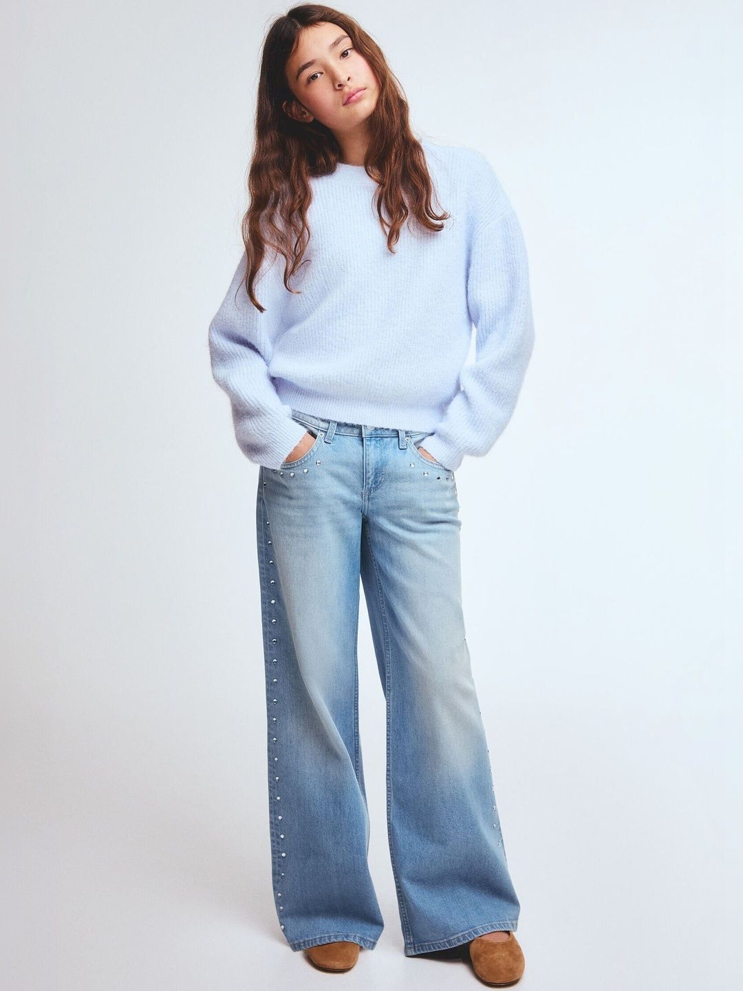 H&M Studded Wide Leg Low Jeans