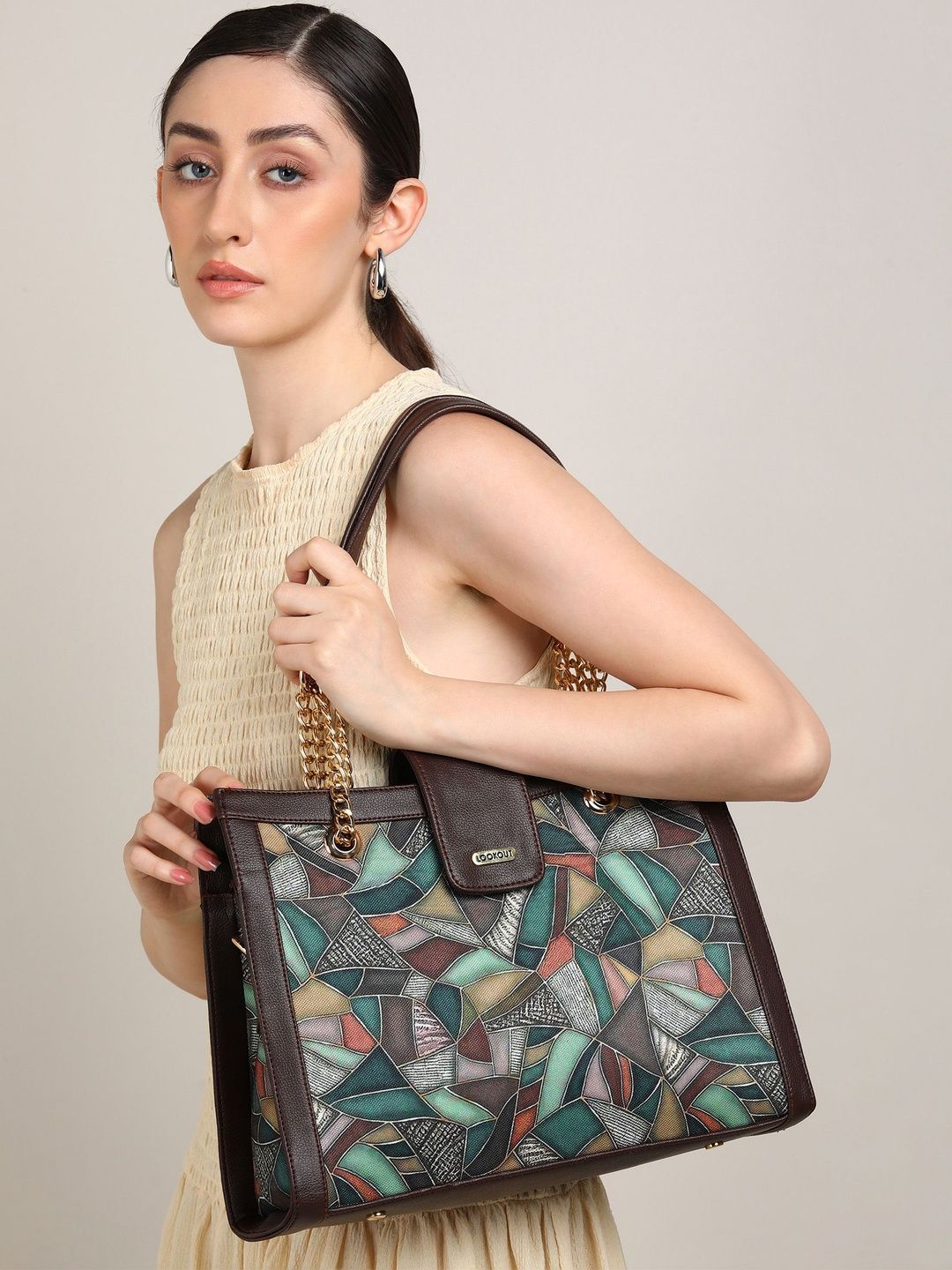 Lookout fashion Geometric Printed Up to 12 inch Structured Shoulder Bag-picture-36