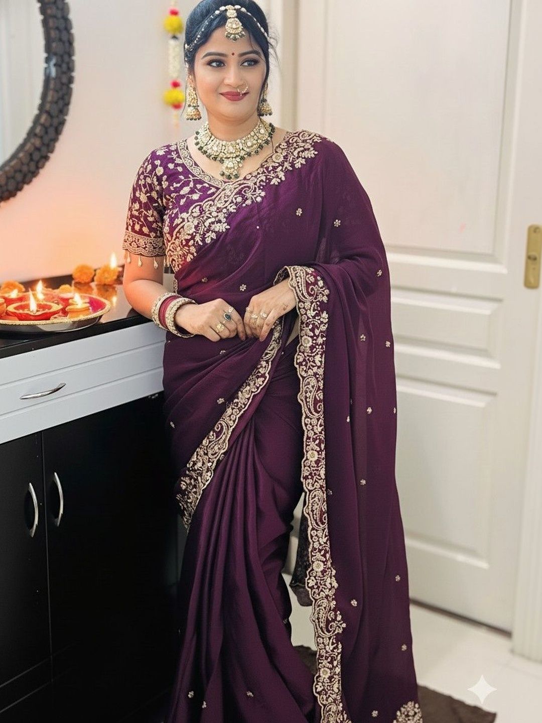 BOUNCER Embellished Embroidered Silk Blend Heavy Work Banarasi Saree