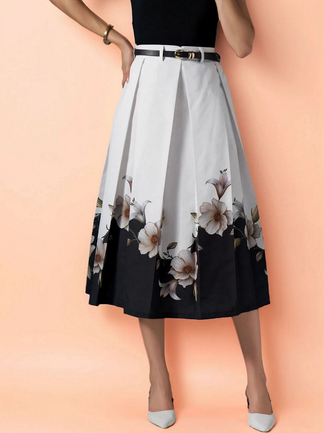DressBerry Printed Cotton A-Line Midi Skirts-image-15