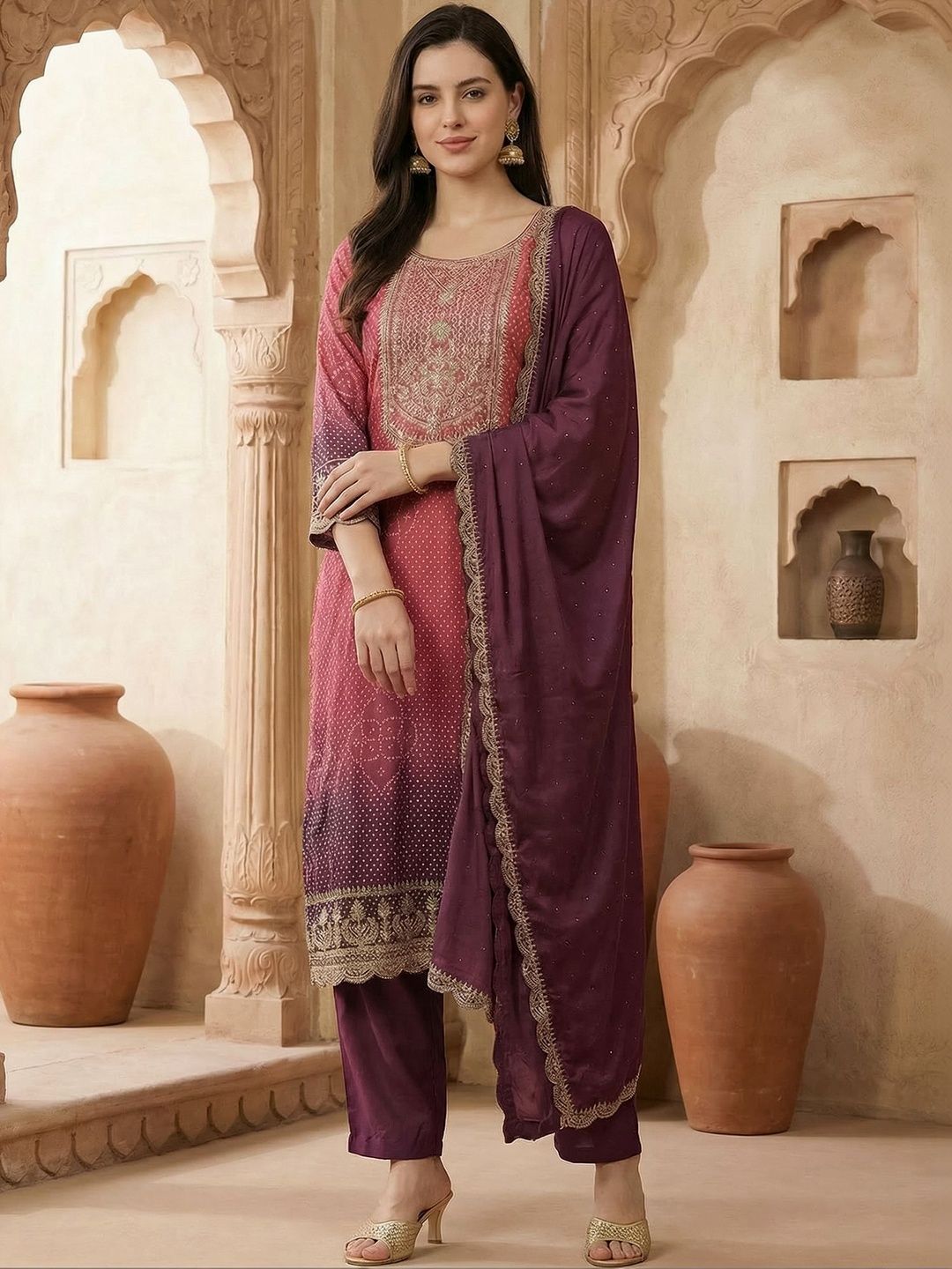 Indo Era Women Ethnic Motifs Printed Regular Thread Work Kurta with Trousers & With Dupatta-picture-19