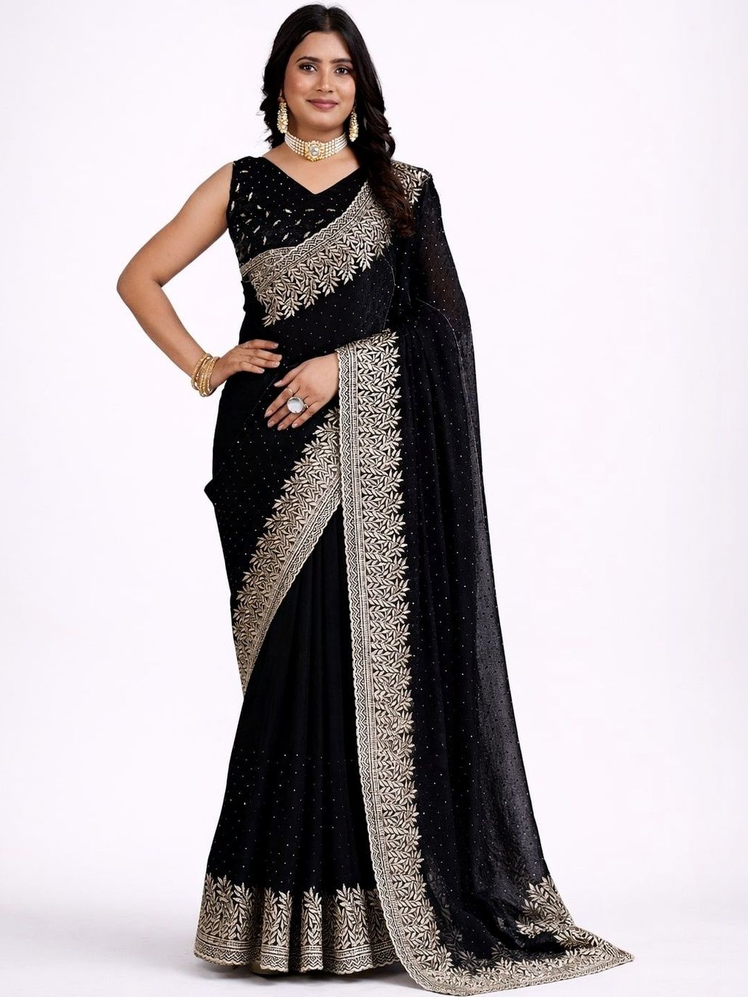 LONDON BELLY Ethnic Motifs Embroidered Heavy Work Core Saree