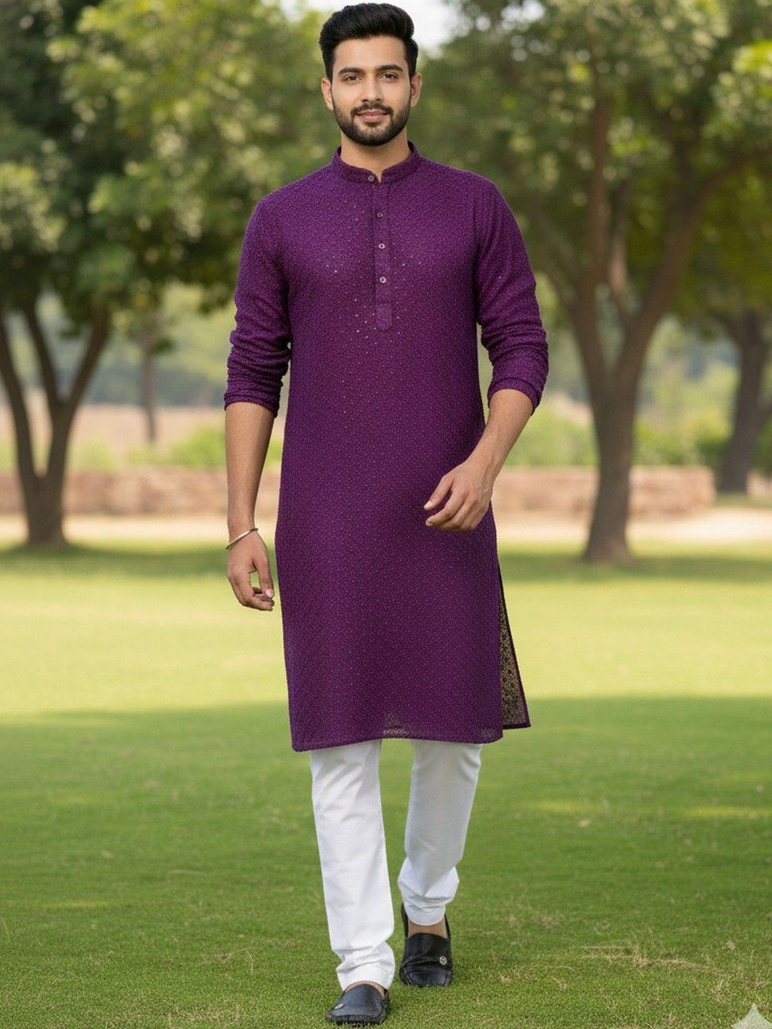 JANOI Men Ethnic Motifs Chikankari Kurta-picture-58