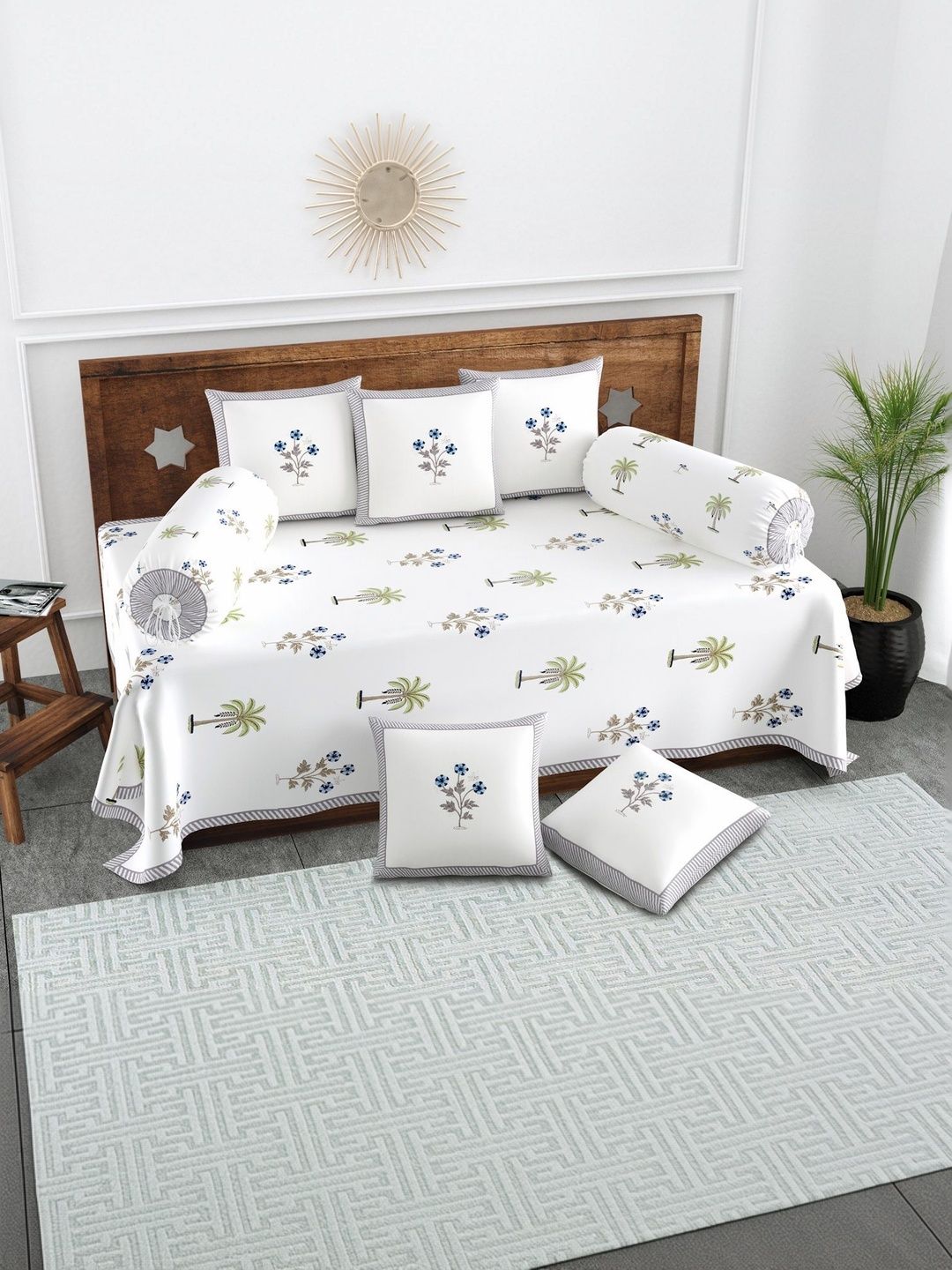 Texstylers Set Of 8 Floral Printed Pure Cotton Diwan Set-picture-16
