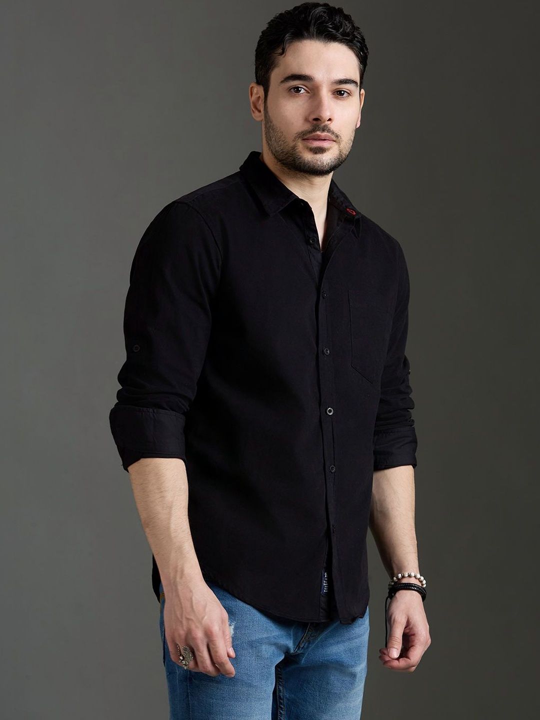 The Roadster Lifestyle Co Pure Cotton Spread Collar Shirt-image-28
