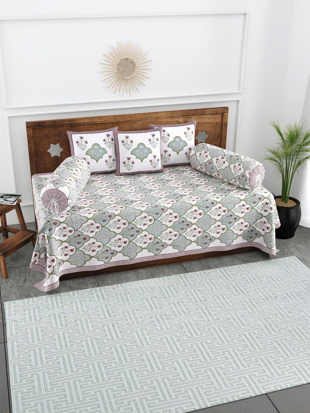 Texstylers Set Of 6 White & Pink Floral Printed Pure Cotton Diwan Set-picture-29