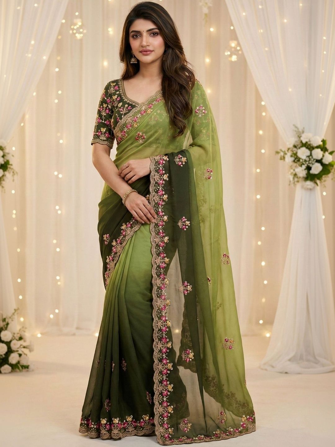 KALINI Floral Embroidered Poly Georgette Heavy Work Saree-image-6