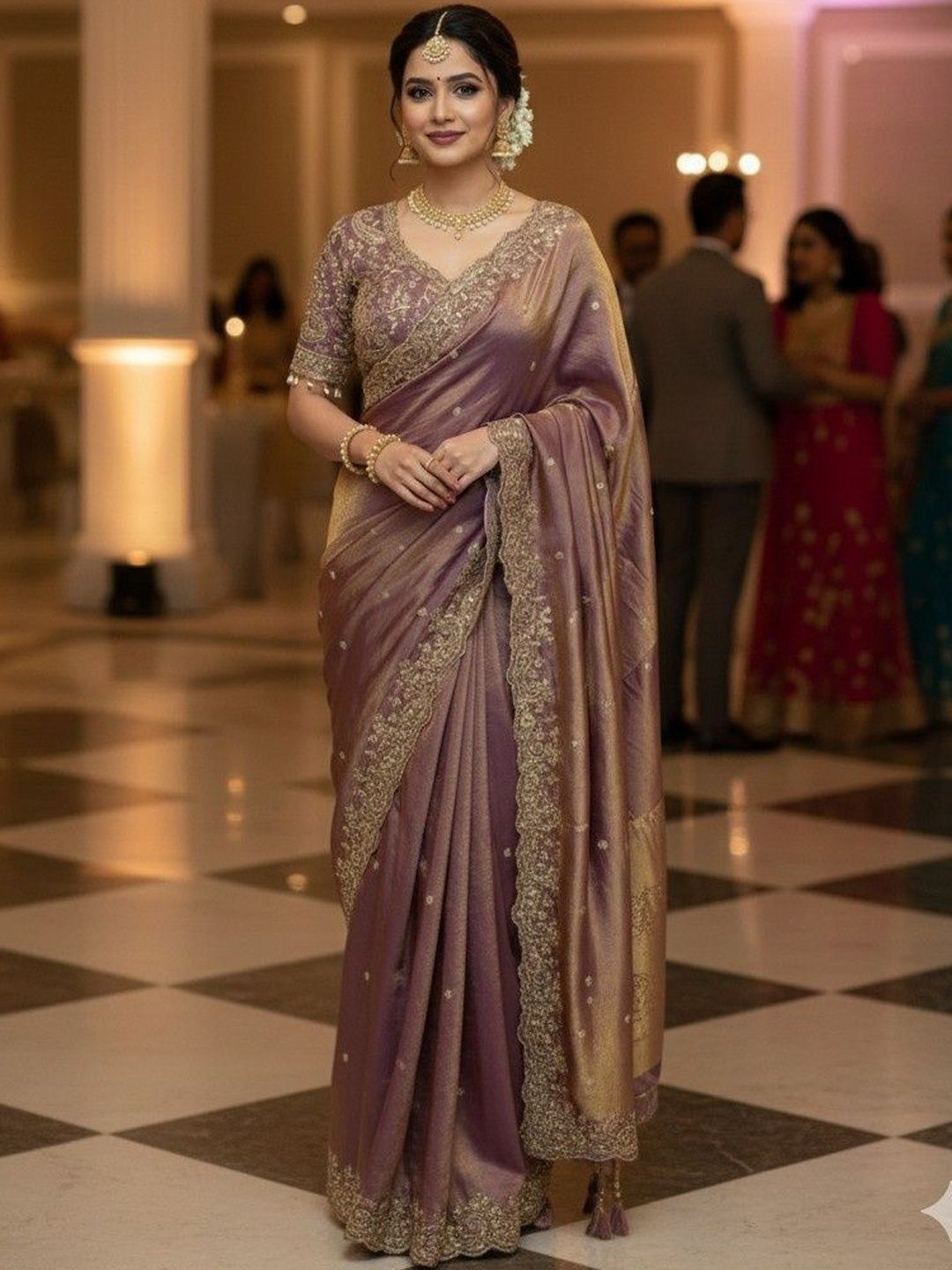 BOUNCER Embellished Embroidered Silk Blend Heavy Work Banarasi Saree