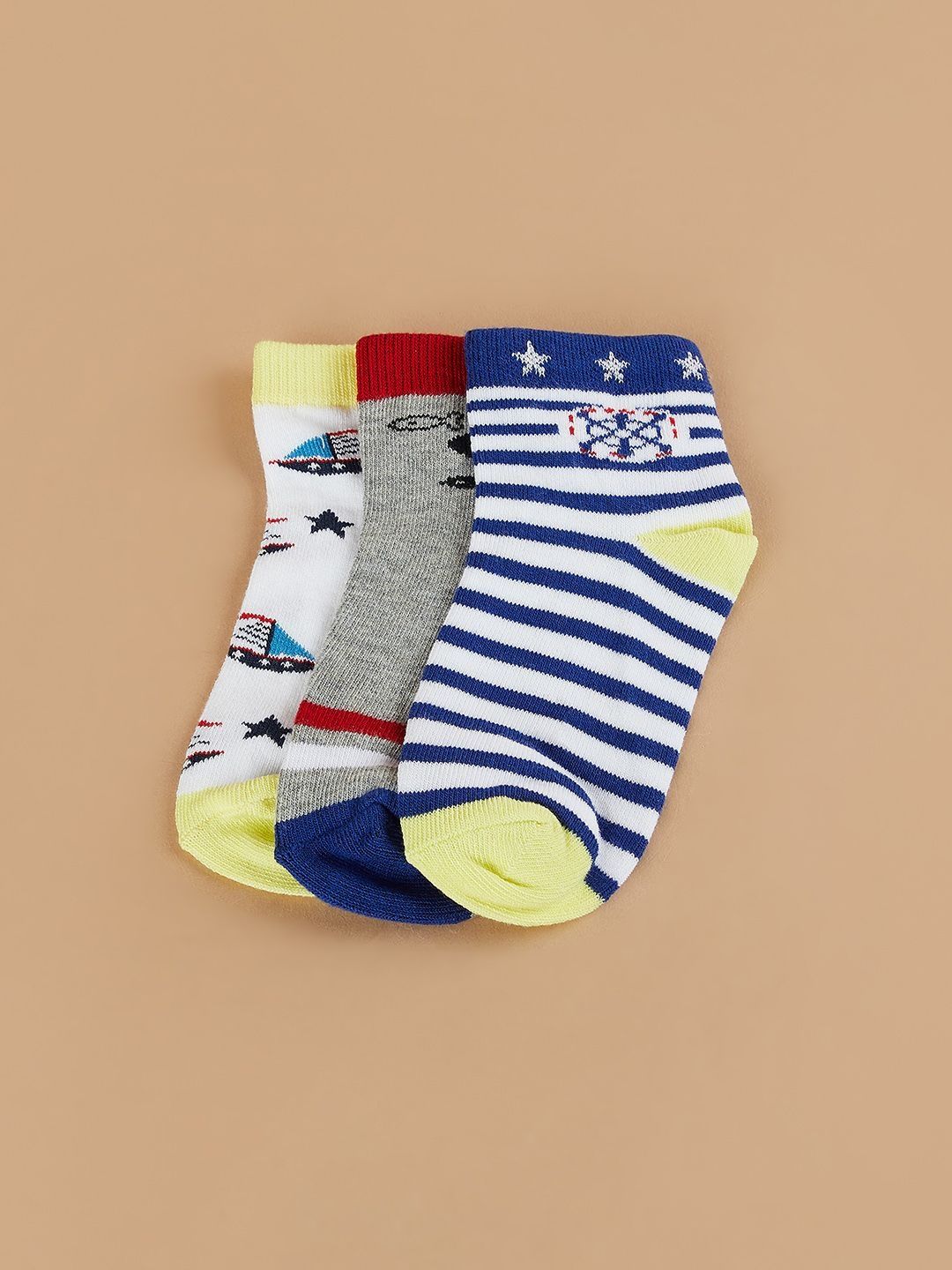 Fame Forever by Lifestyle Boys Pack Of 3 Patterned Cotton Ankle Length Socks-picture-18