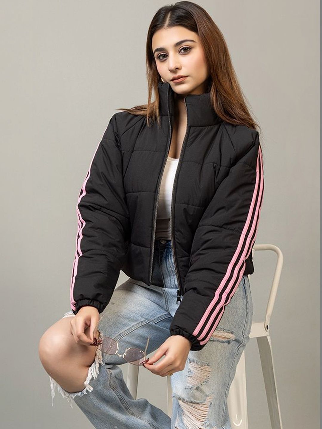 BAYSTREET Women Striped Lightweight Crop Puffer Jacket-picture-2