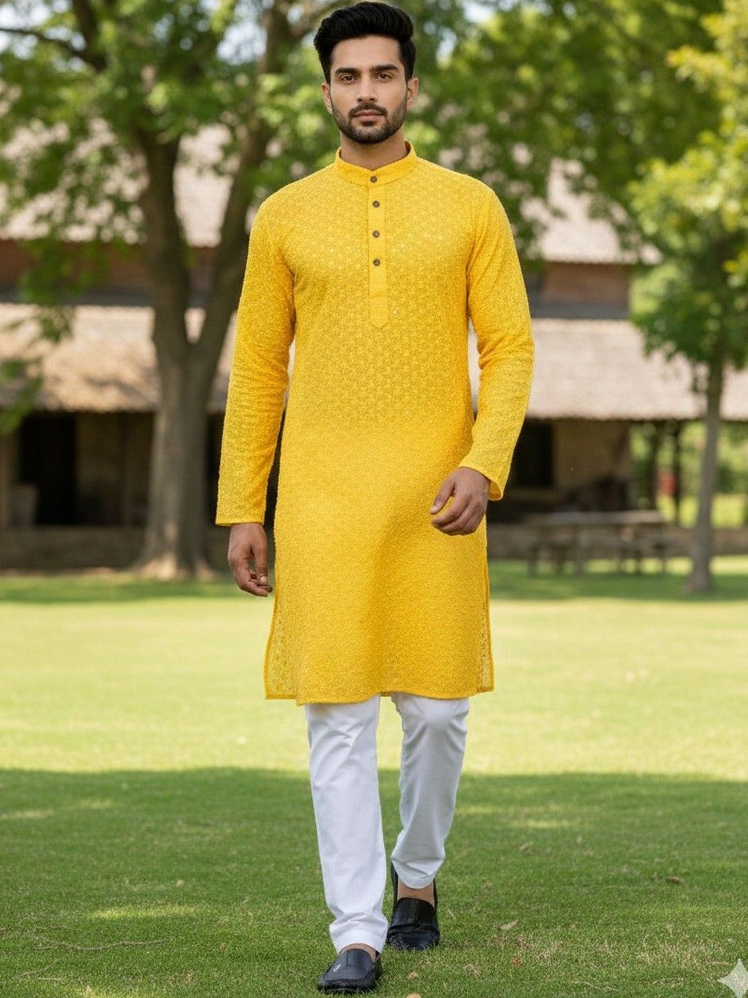 JANOI Men Ethnic Motifs Chikankari Kurta-picture-26