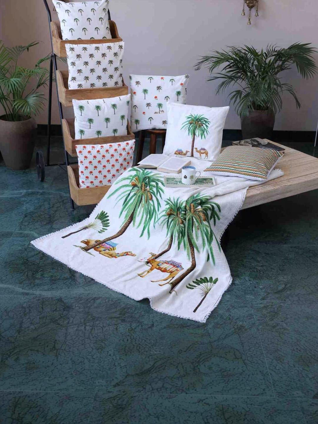 Crown of Poppies Desert Palm Oasis Set Of 7 Cushion Cover Set & 1 Throw-image-3