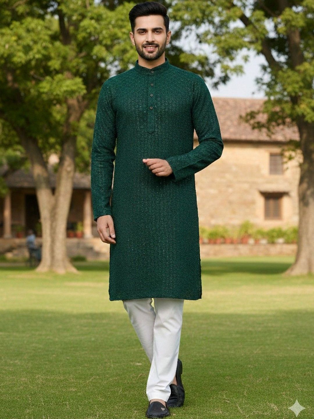 JANOI Men Ethnic Motifs Chikankari Kurta-picture-43