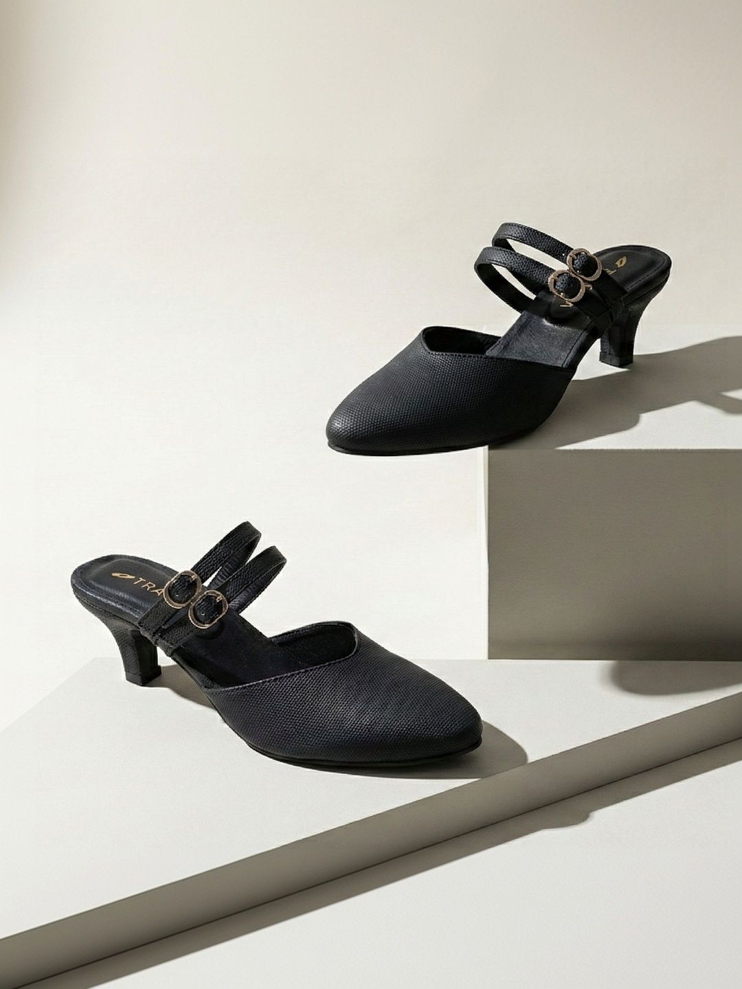 TRASE Textured Work Slim Heeled Mules with Buckles-picture-21