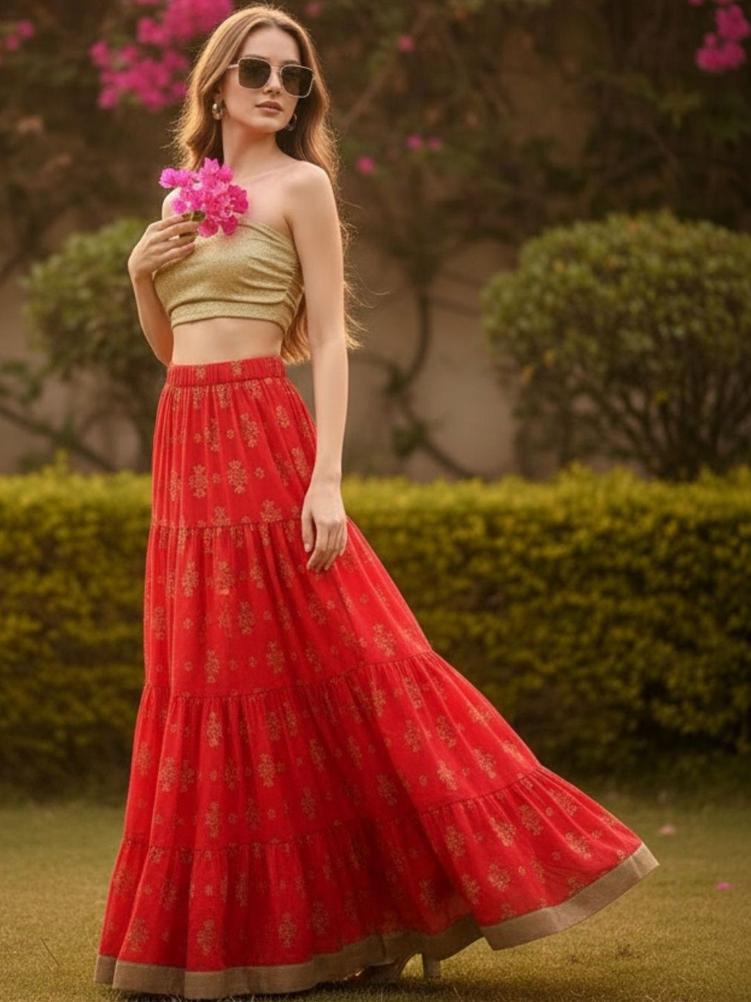 Sera Women Pure Cotton Printed A-Line Maxi Skirts-image-22