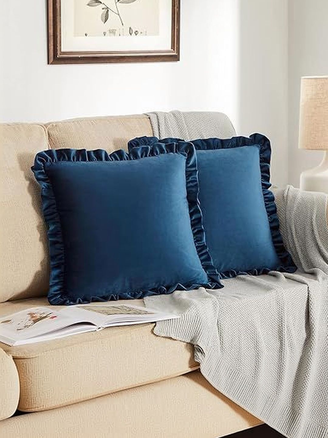 KNOTTING HOME Blue Set of 2 Velvet Square Cushion Covers-picture-43