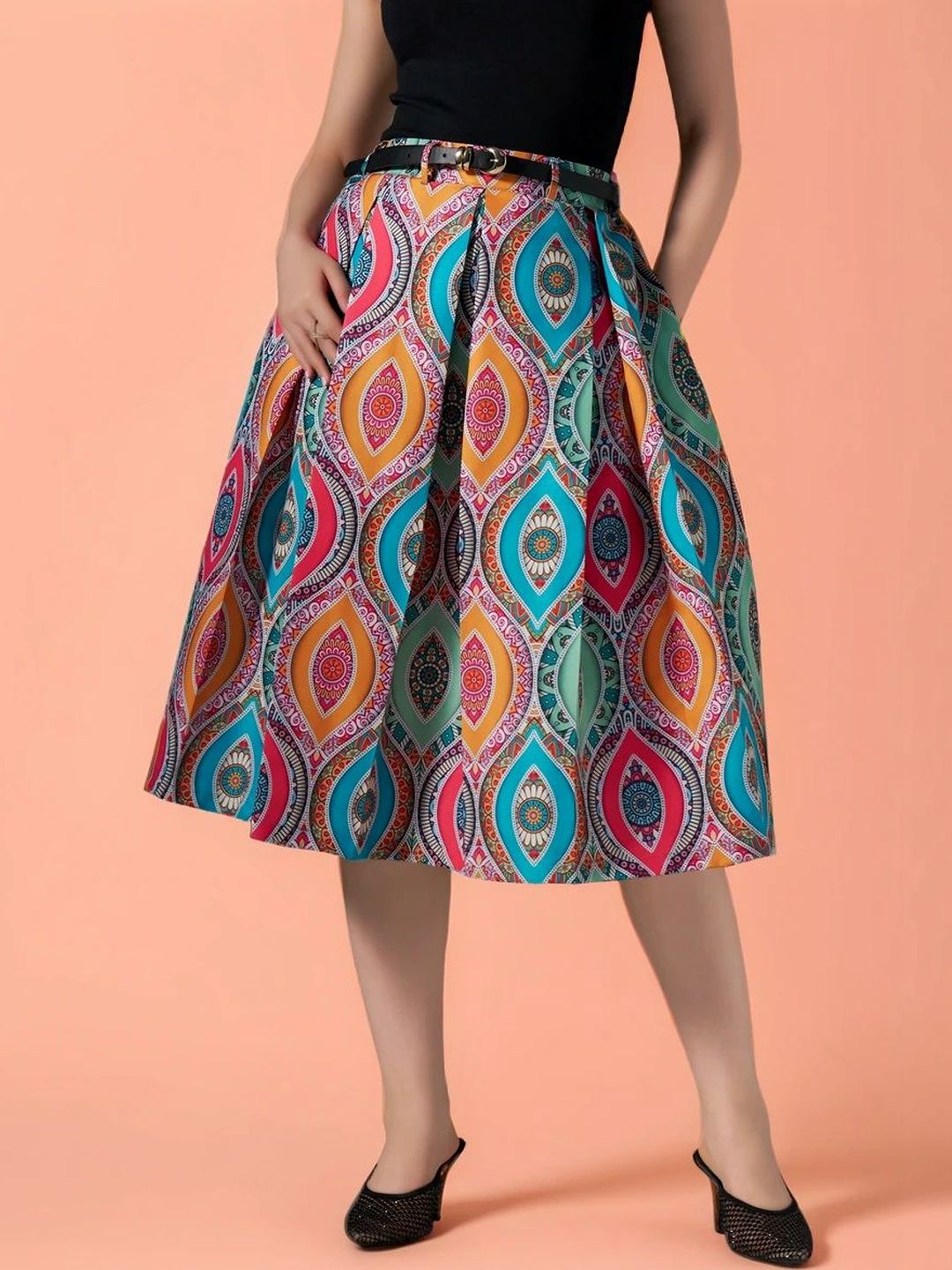 DressBerry Printed Cotton Midi A-Line Skirts-picture-16
