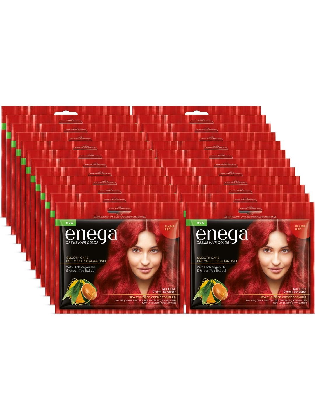 Enega Set Of 24 No-Amonia Creme-Formula Hair Color With Developer- 40 ml - Flem Red-picture-48