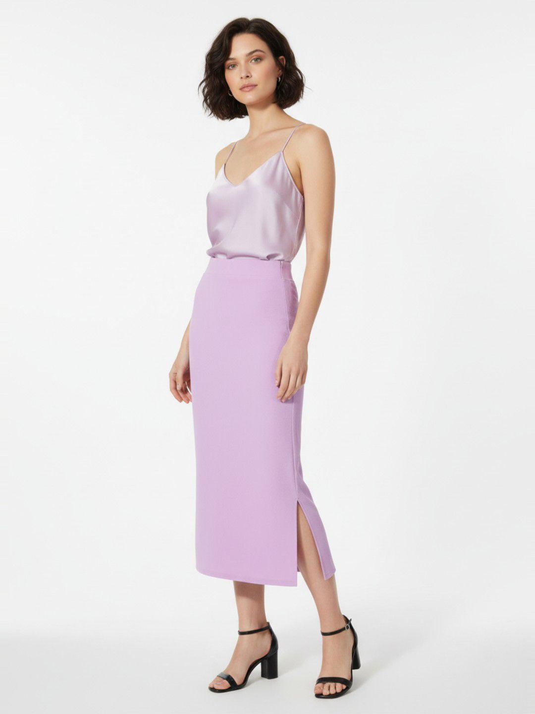 AIOQ Lavendar Solid Below Knee Slit Women Pencil Skirt view 5