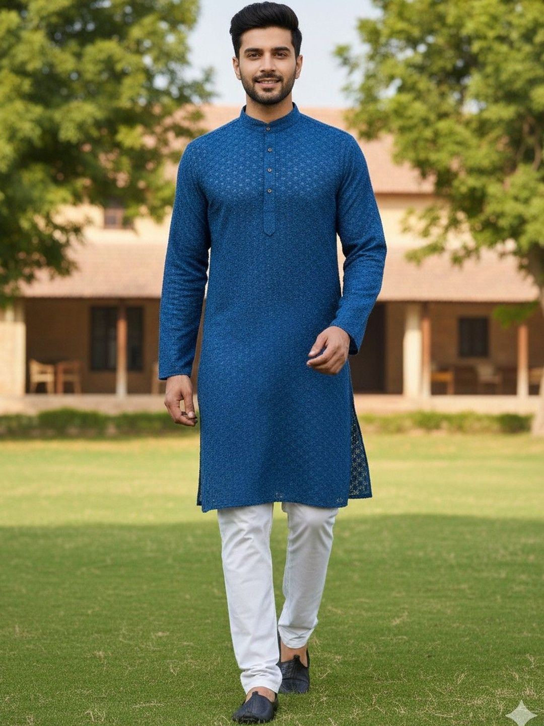 JANOI Men Ethnic Motifs Chikankari Kurta-picture-46