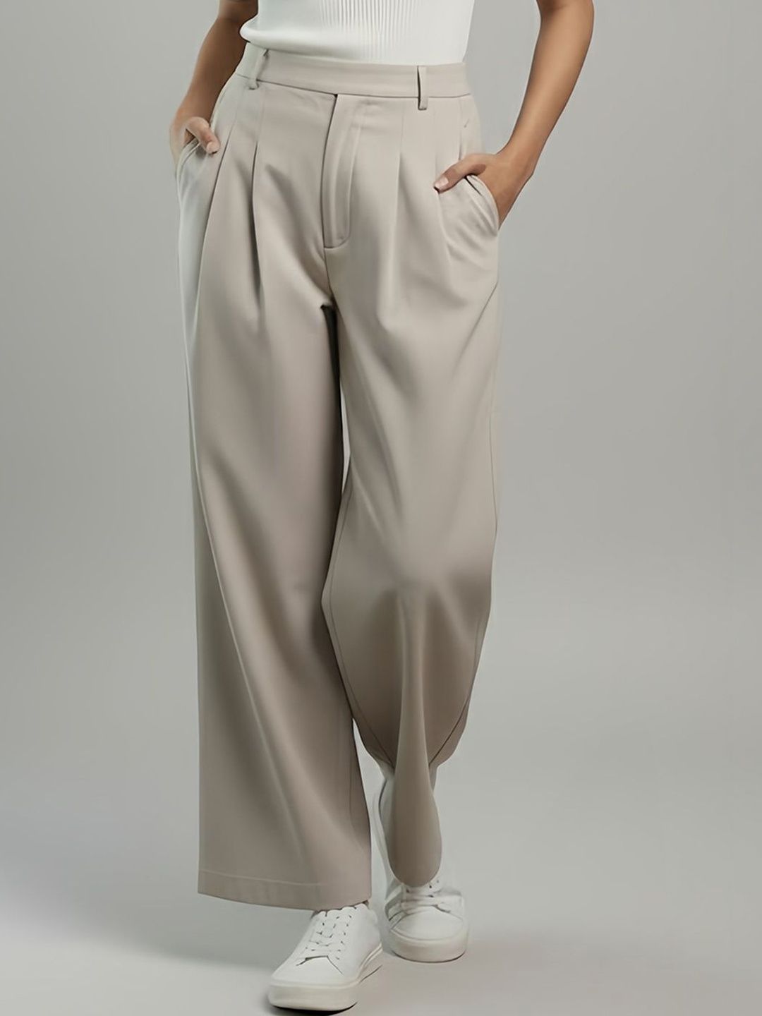 Moda Rapido Women Comfort High-Rise Pleated Trousers-picture-32