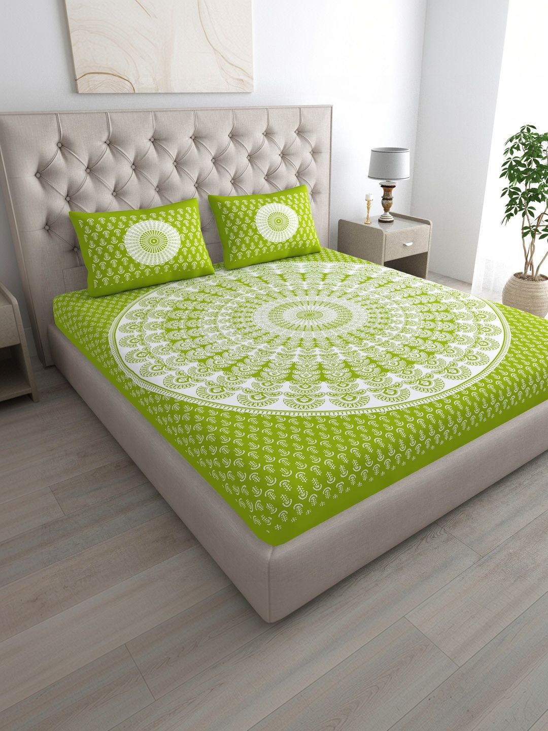 RRW Green & White Floral 180 TC Bedsheet with 2 Pillow Covers-image-22