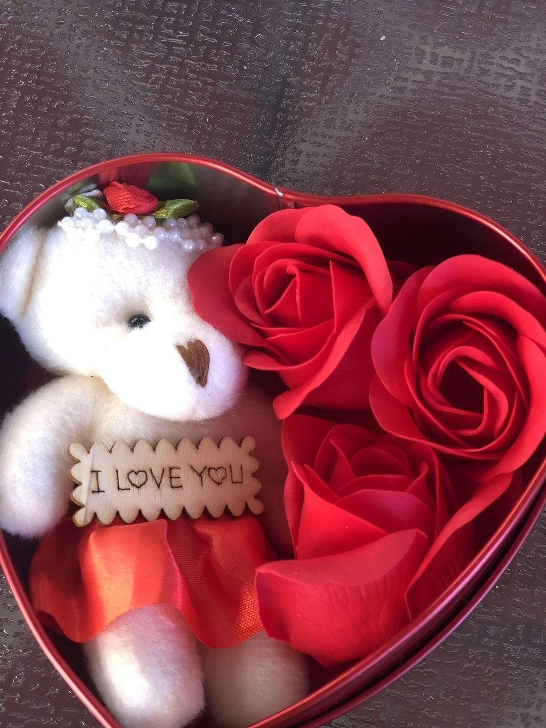 Elecsera Red Metal Heart Shape Valentine Gift Box With Teddy & Rose-image-40
