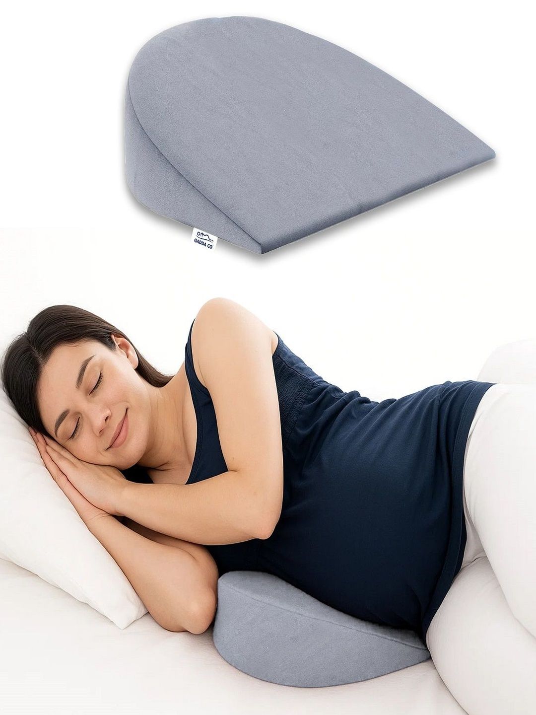 GADDA CO Grey Memory Foam Filled Faux Velvet Maternity Pillow-image-45