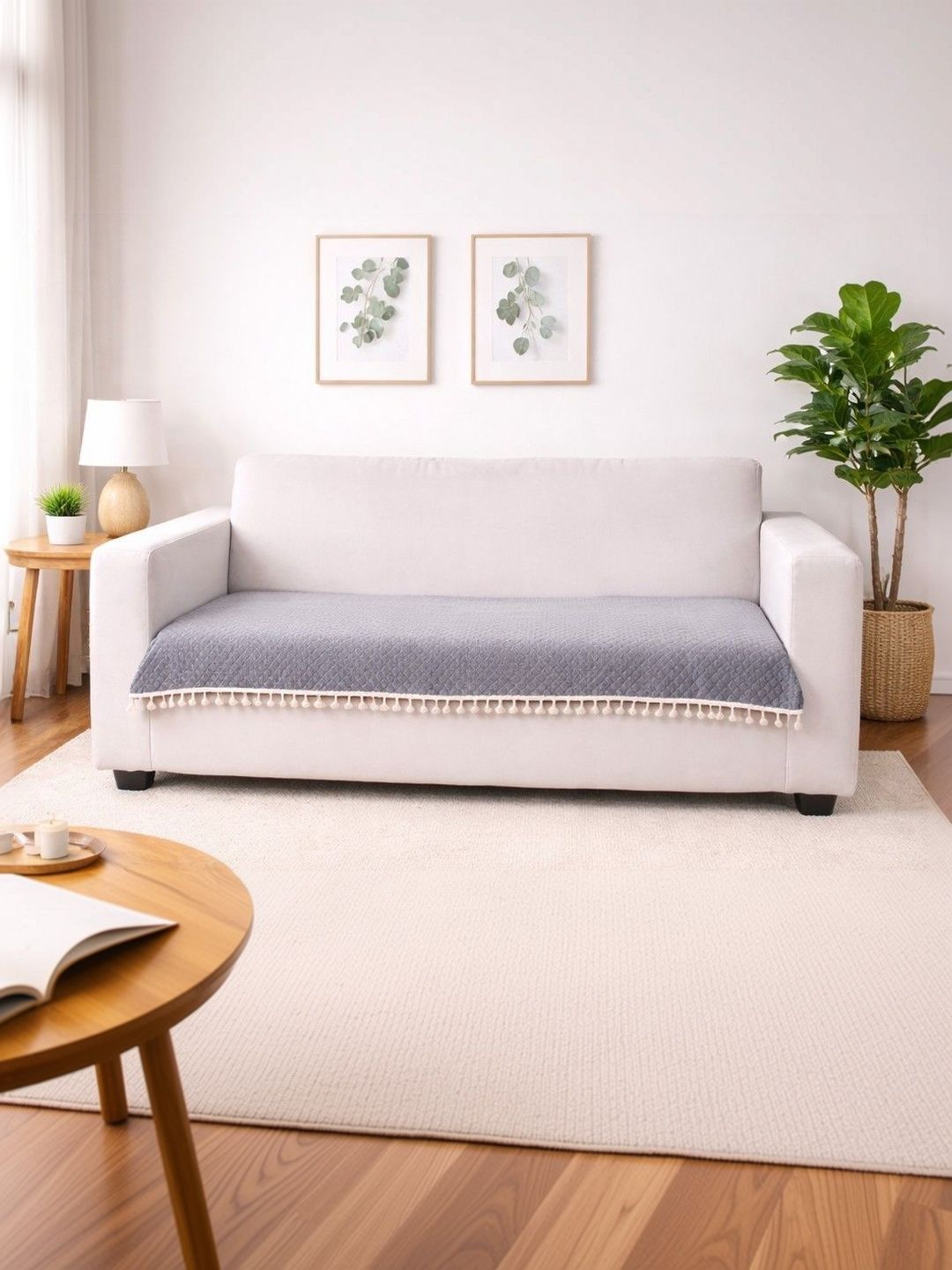 Bajo's Pink & Grey Embroidered 1 Piece Sofa Cover-image-44