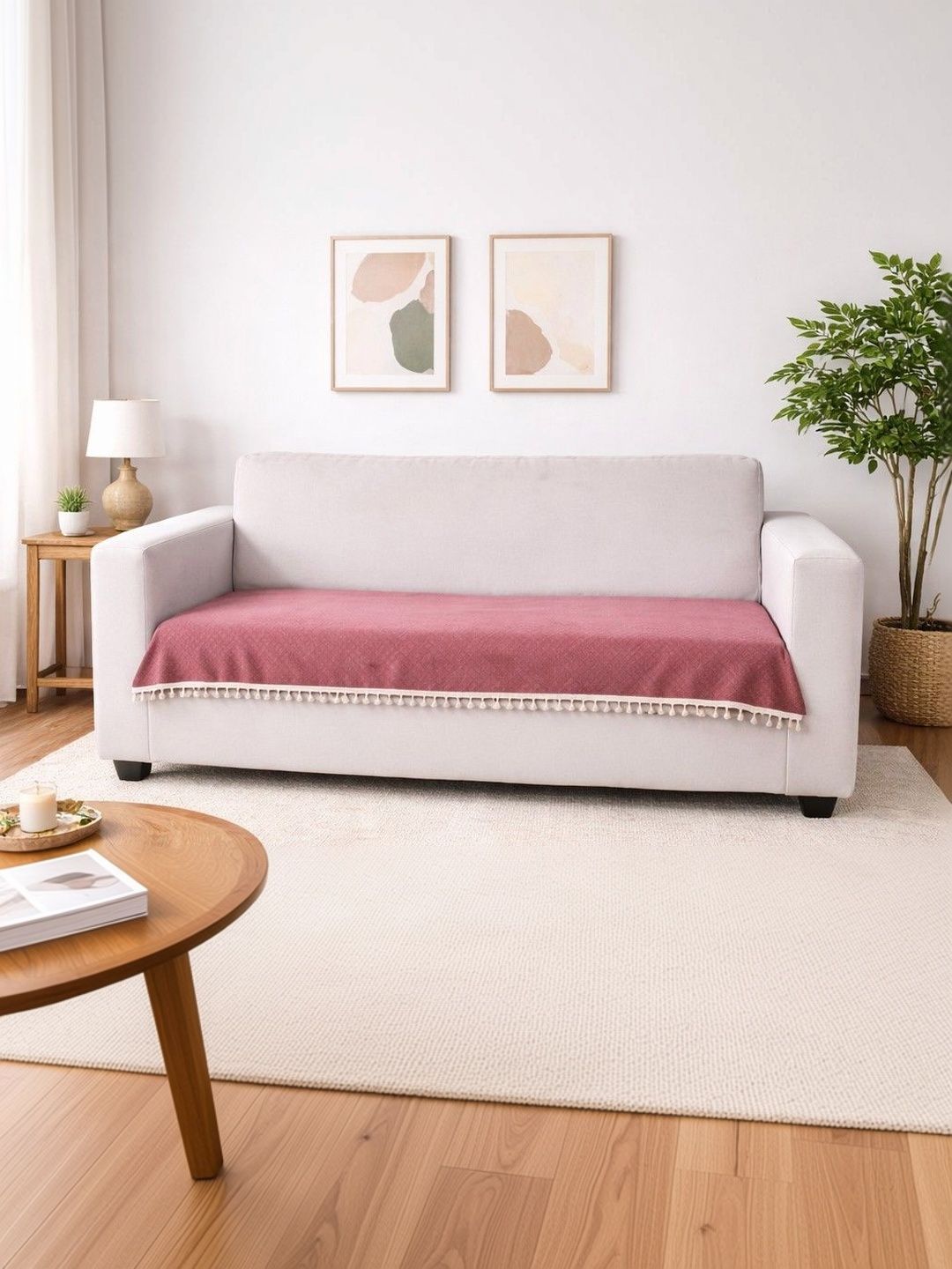 Aura Pink & Rose Solid 1 Piece Sofa Cover-picture-57
